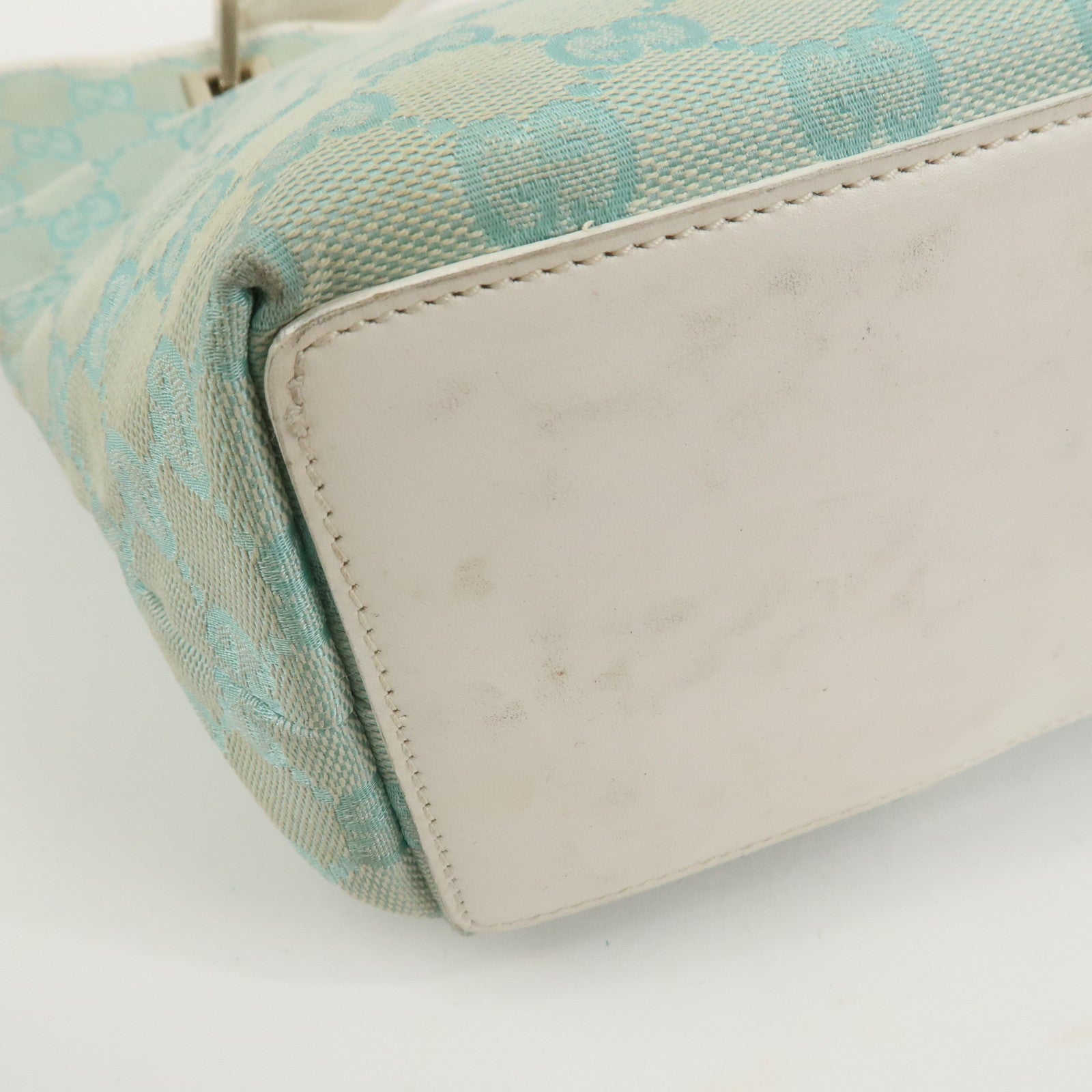 GUCCI GG Canvas Leather Shoulder Bag Hand Bag Light Blue 002.1099