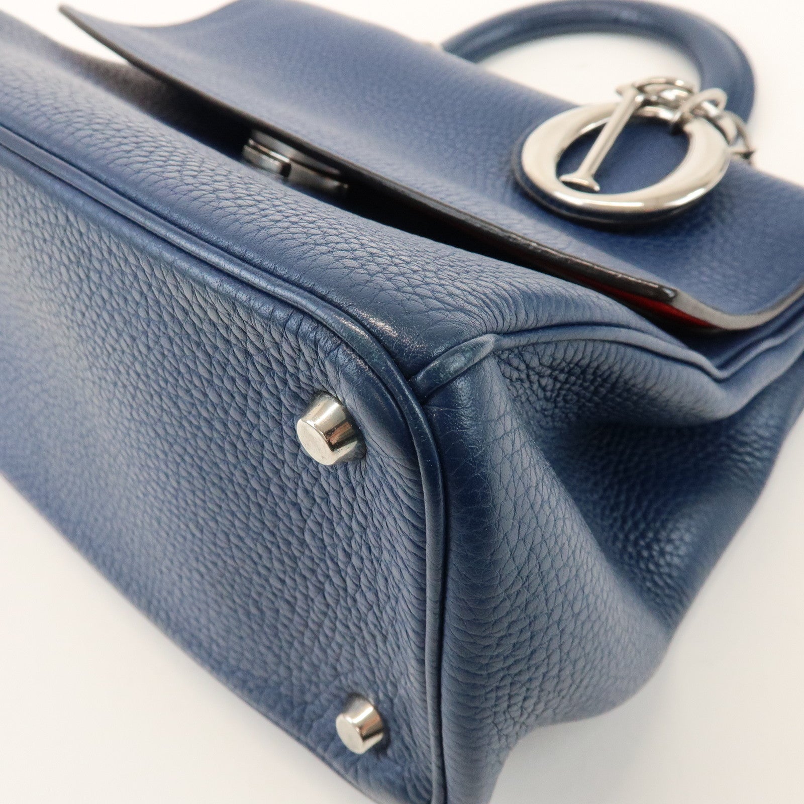 Christian Dior 2Way Leather Hand Bag Top Handle Bag Blue