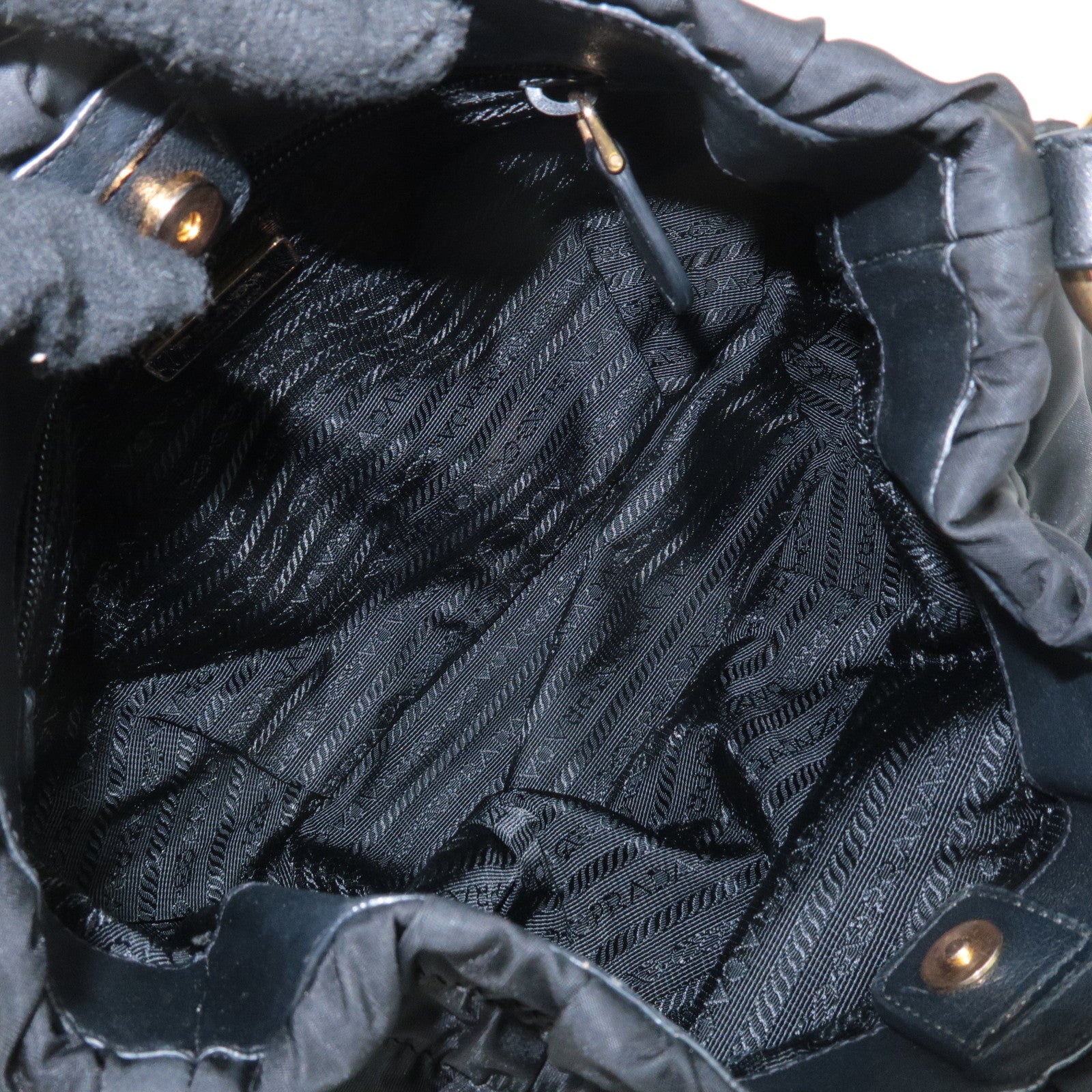 PRADA Ribbon Leather Nylon Shoulder Bag Hand Bag Black