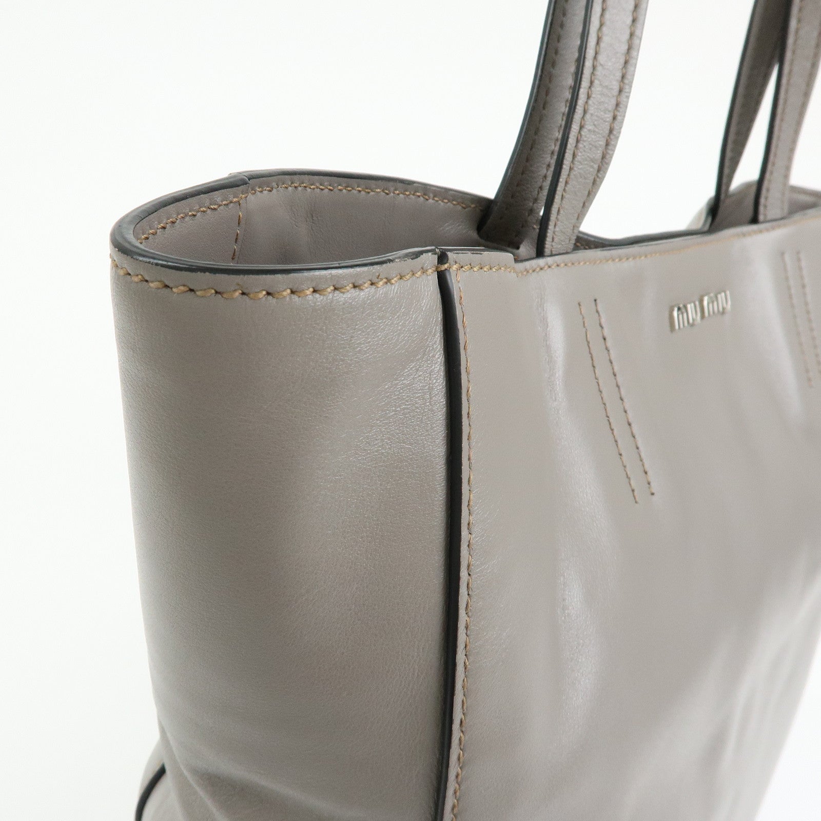 MIU MIU Vitello Soft Leather Tote Bag Shoulder Hand Bag Grey R1914S