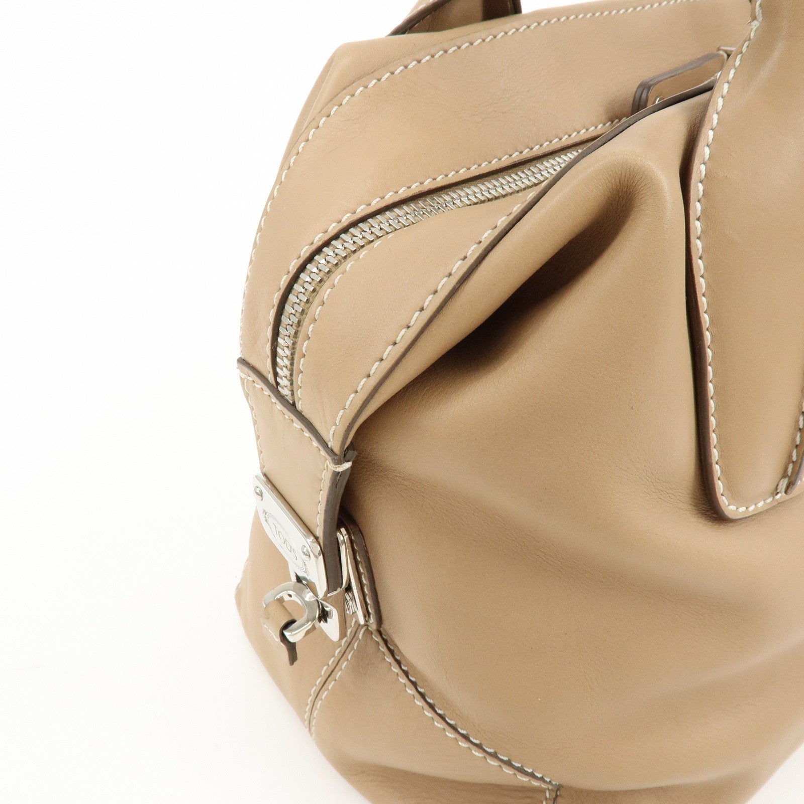 TOD'S D-Cube Leather 2Way Bag Hand Bag Shoulder Bag Beige