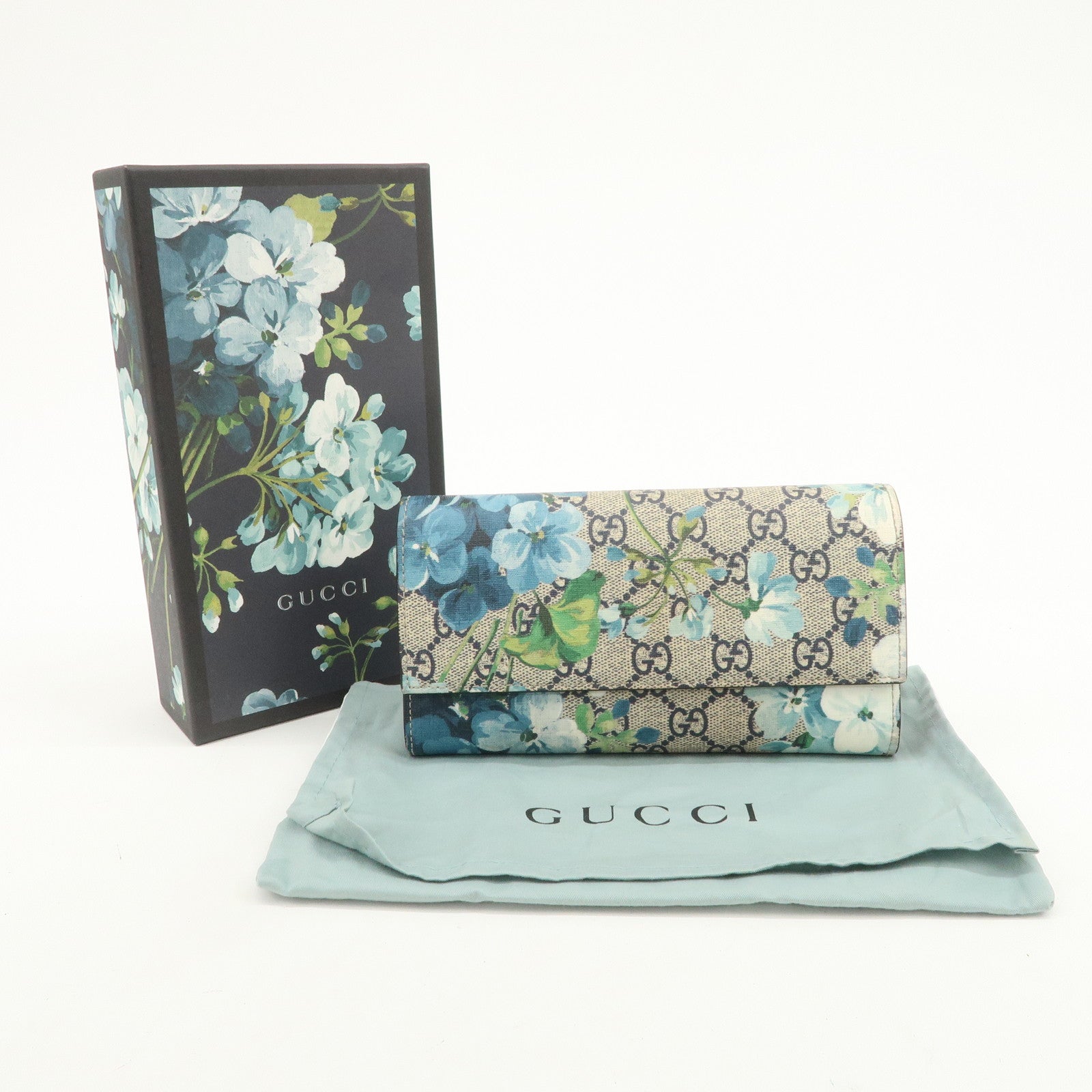 GUCCI GG Blooms GG Supreme Continental Wallet Beige Blue 404070