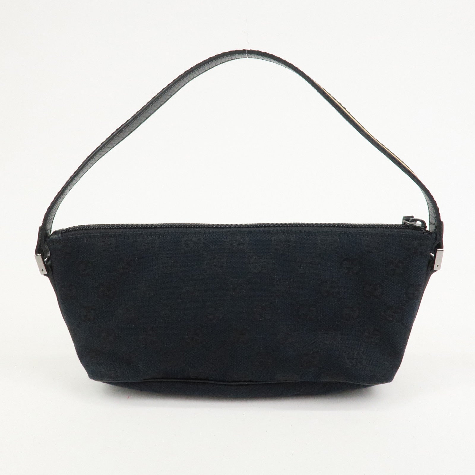 GUCCI Boat Bag Sherry GG Canvas Leather Hand Bag Black 141809