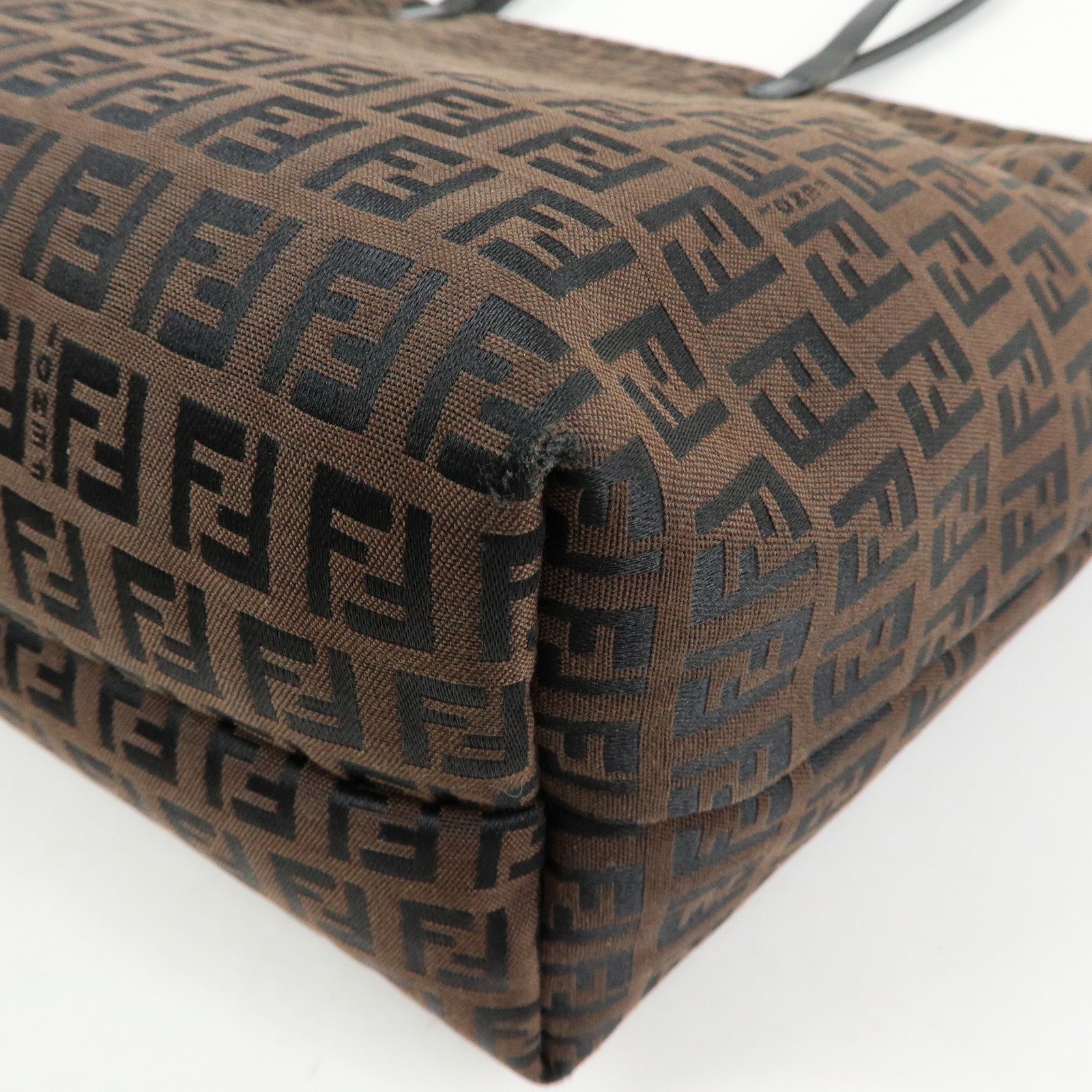 FENDI Zucchino Canvas Leather Tote Bag Shoulder Bag Brown 8BH025