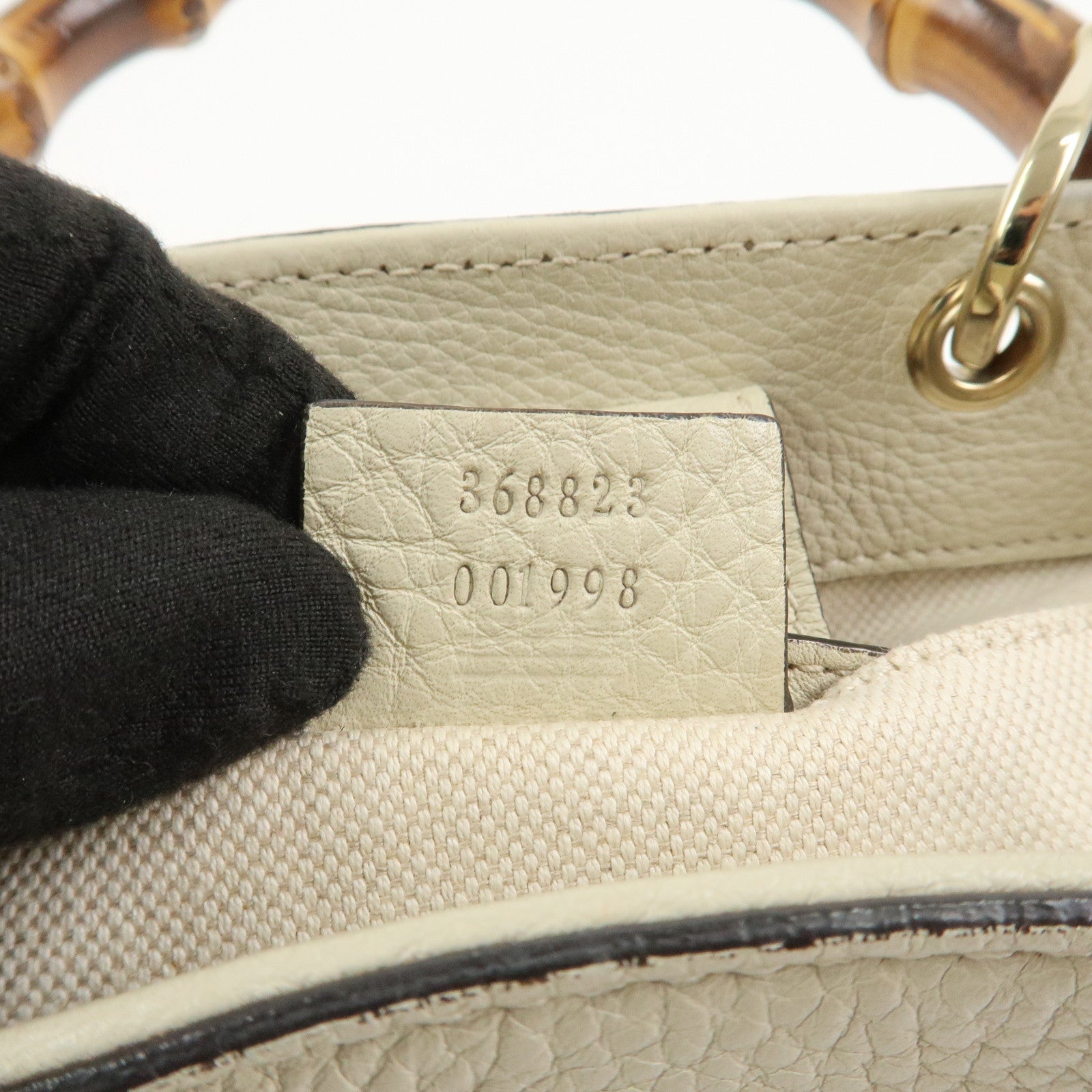 GUCCI Bamboo Leather Mini Shopper 2Way Bag Hand Bag Ivory 368823