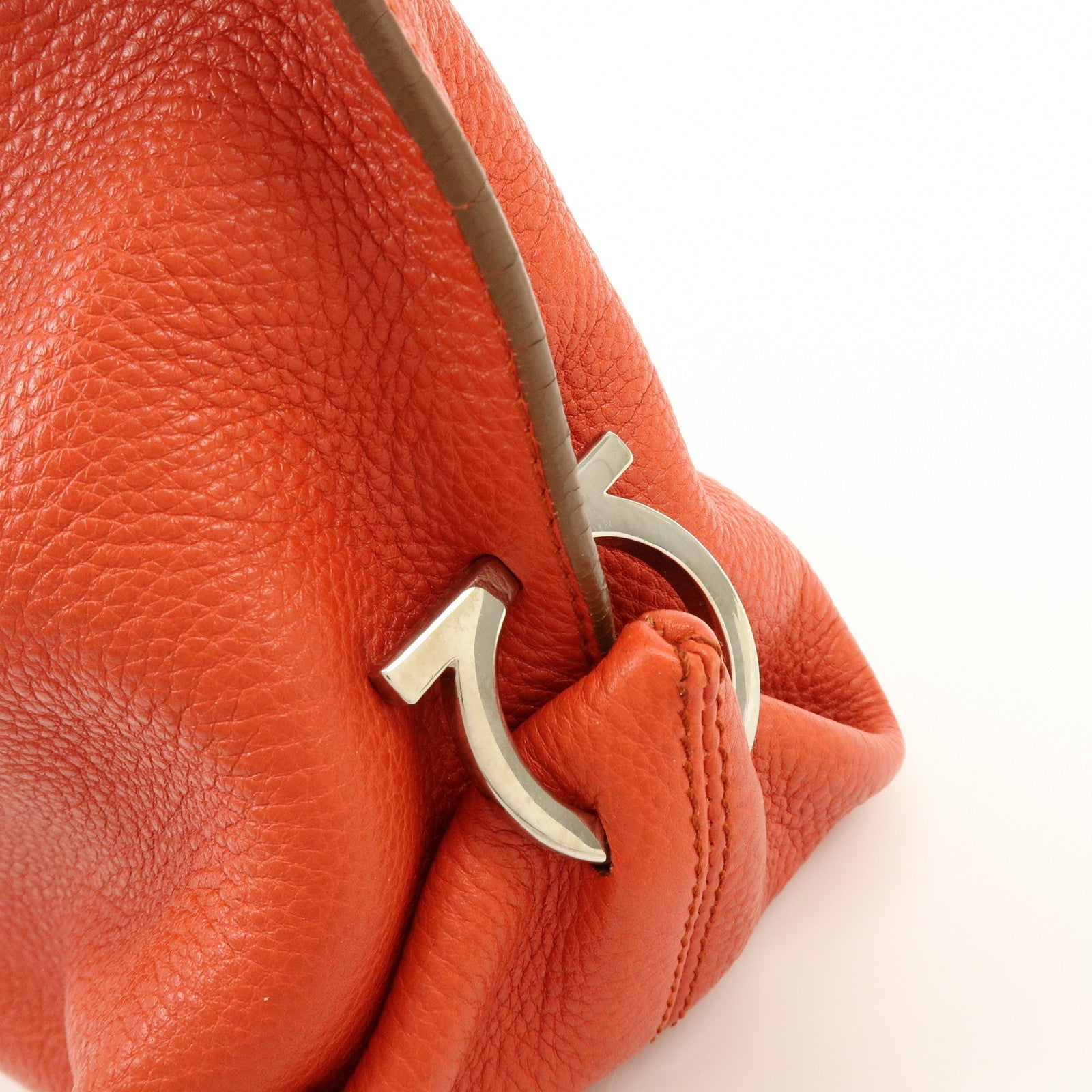 Ferragamo Gancini Leather Shoulder Bag Hand Bag Orange