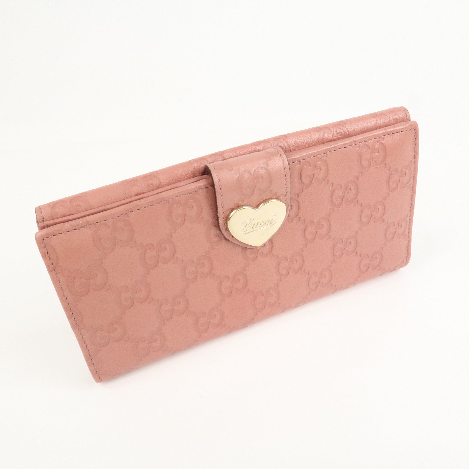 GUCCI Guccissima Leather Heart W Hook Bi-fold Wallet Pink 203550