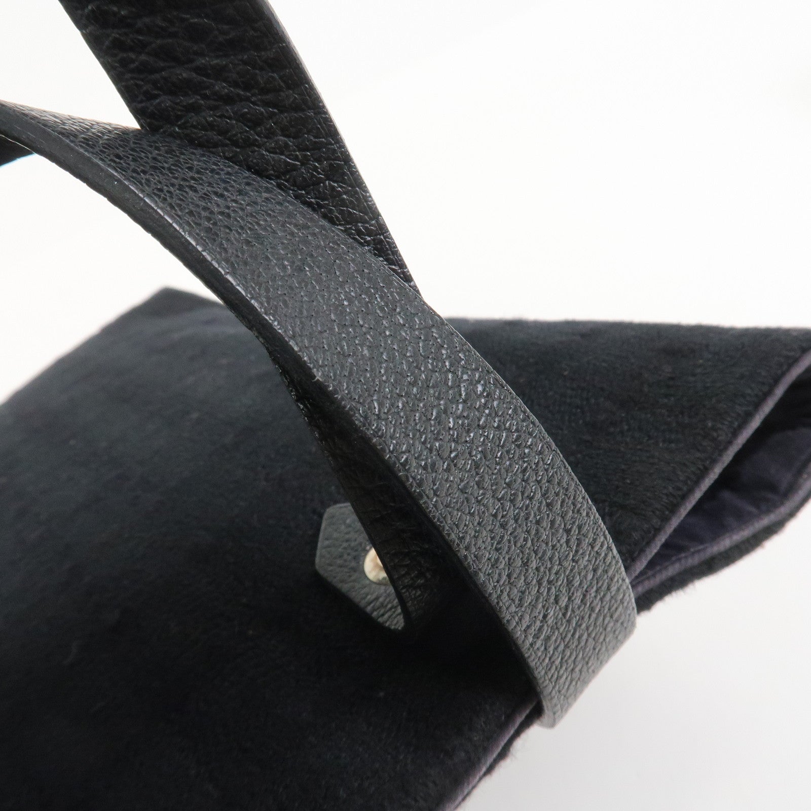 HERMES Amedaba PM Canvas Leather Tote Bag Hand Bag Black