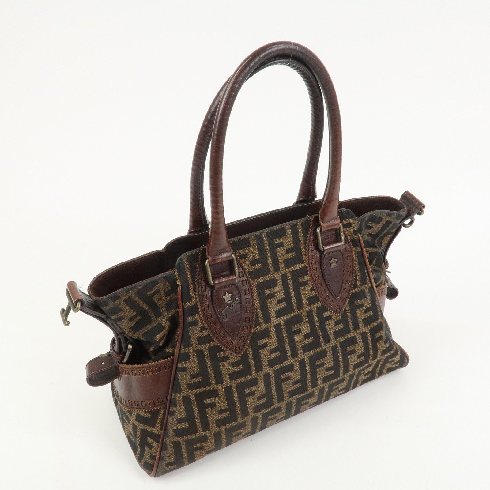 FENDI Ethnico Zucca Canvas Leather Tote Bag Shoulder Bag 8BN157