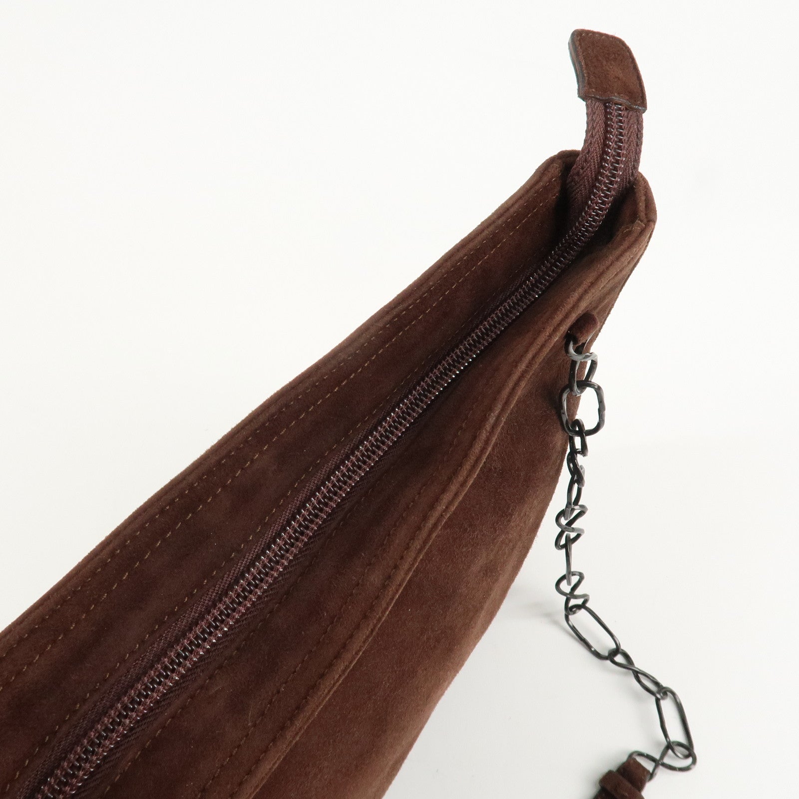 PRADA Suede Leather Chain Shoulder Bag Hand Bag Brown