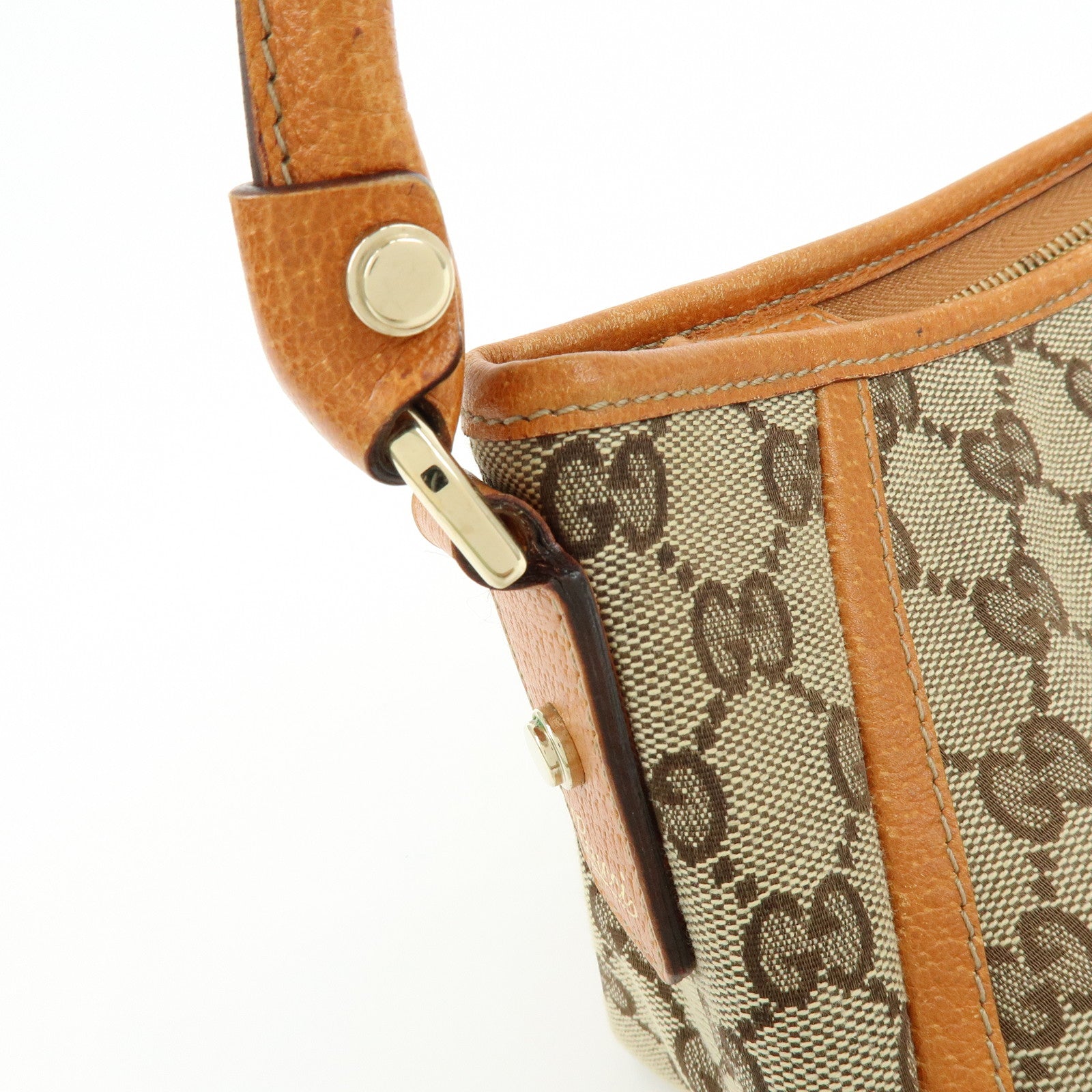 GUCCI Abbey GG Canvas Leather Shoulder Hand Bag Beige Orange 130939