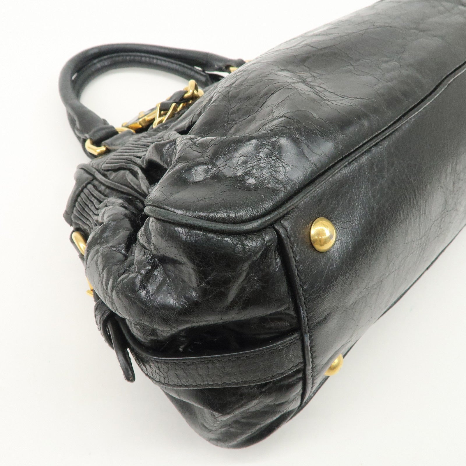 MIU MIU Leather 2Way Bag Hand Bag Shoulder Bag Black RR1424 Used