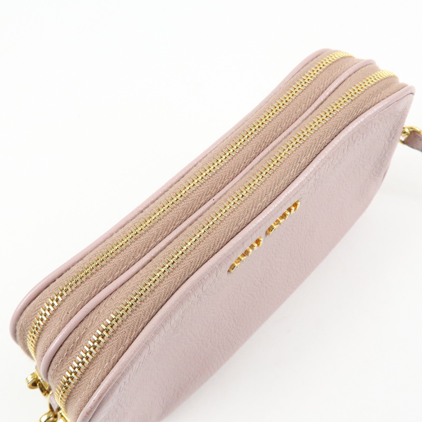 MIU MIU Logo Madras Leather Mini Shoulder Bag Light Purple