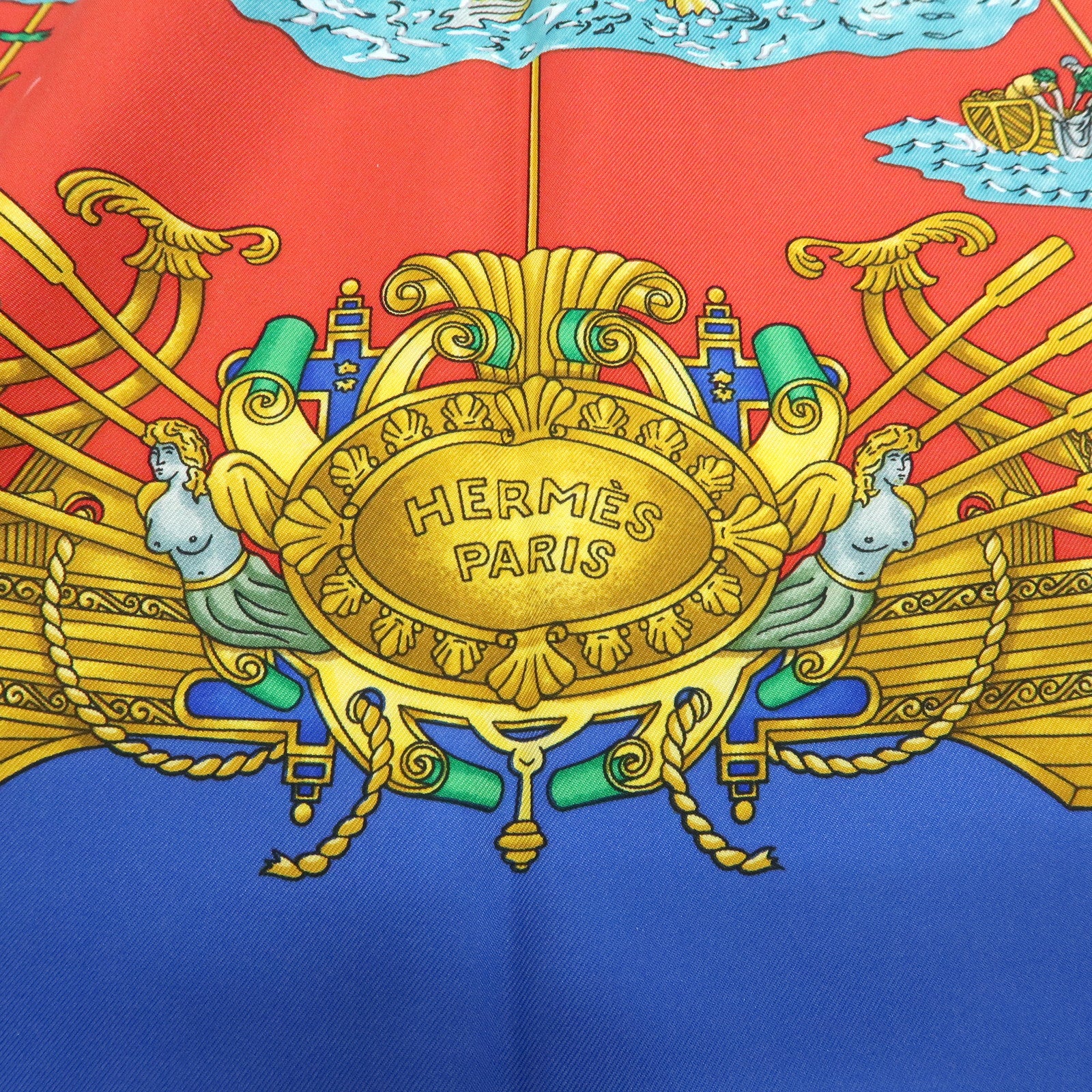 HERMES Carre 90 Silk 100% VOILES DE LUMIERE Scarf Red Blue