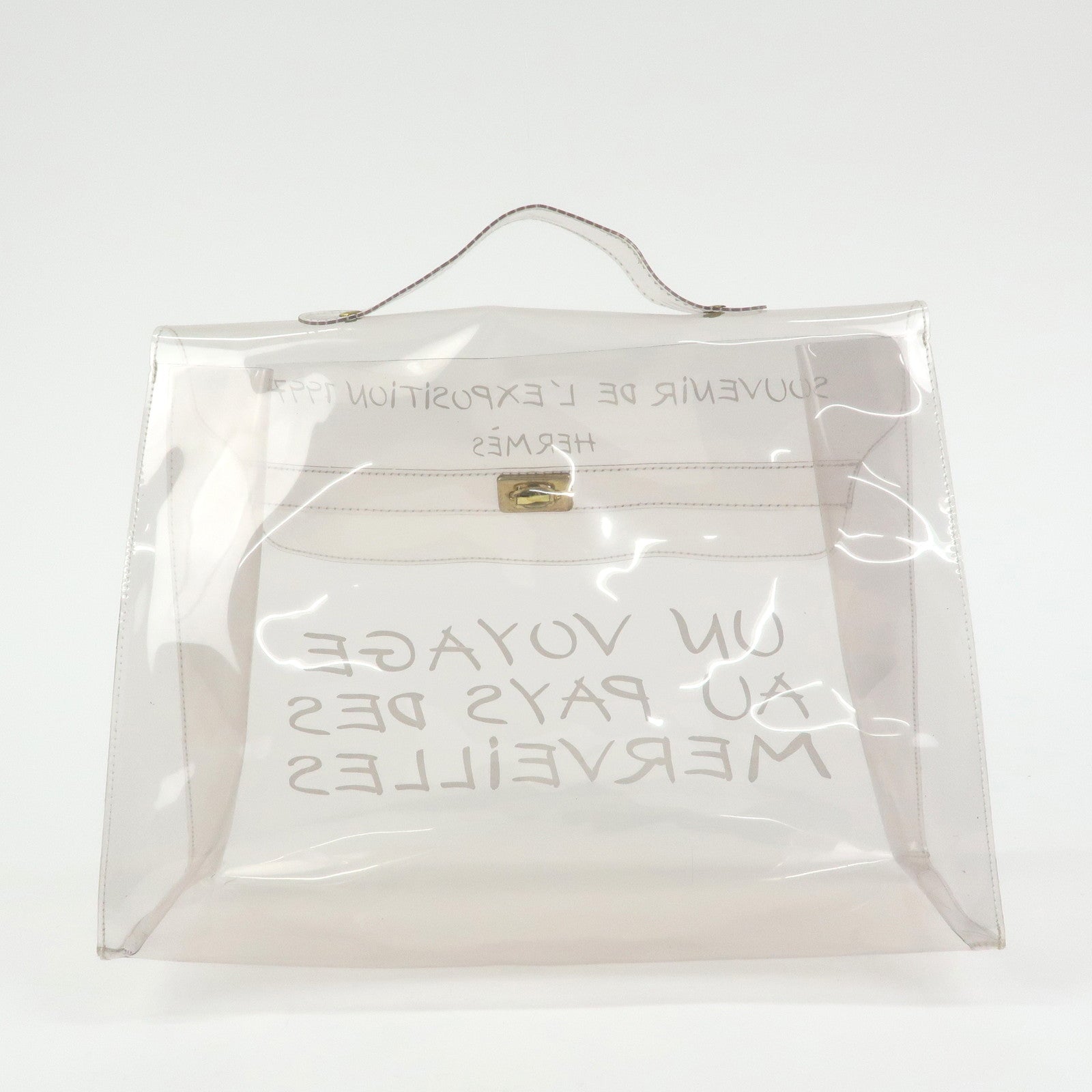 HERMES Kelly Vinyl Hand Bag Clear Transparent
