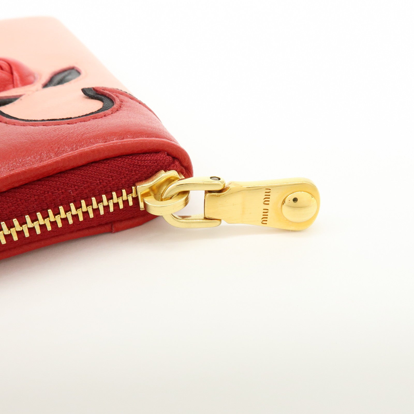 MIU MIU Lamb Skin Leather Zippy Pouch Rose Pink Red
