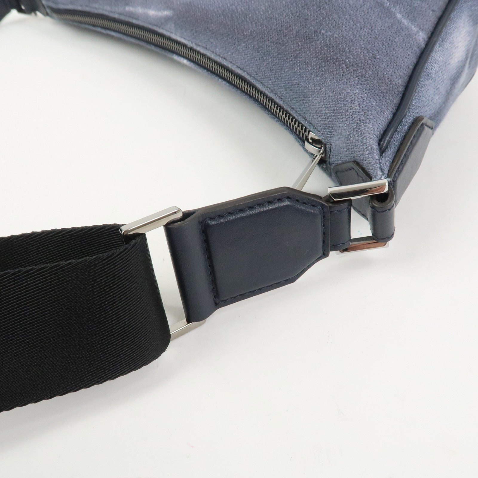 JIMMY CHOO Logo Canvas Leather Shoulder Bag Crossbody Bag Navy