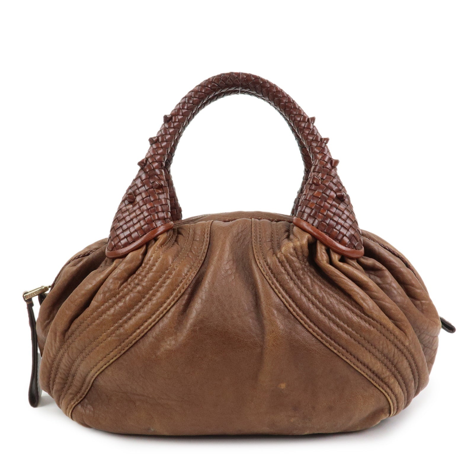 FENDI Logo Leather Mini Spy Bag Hand Bag Brown 8BL078