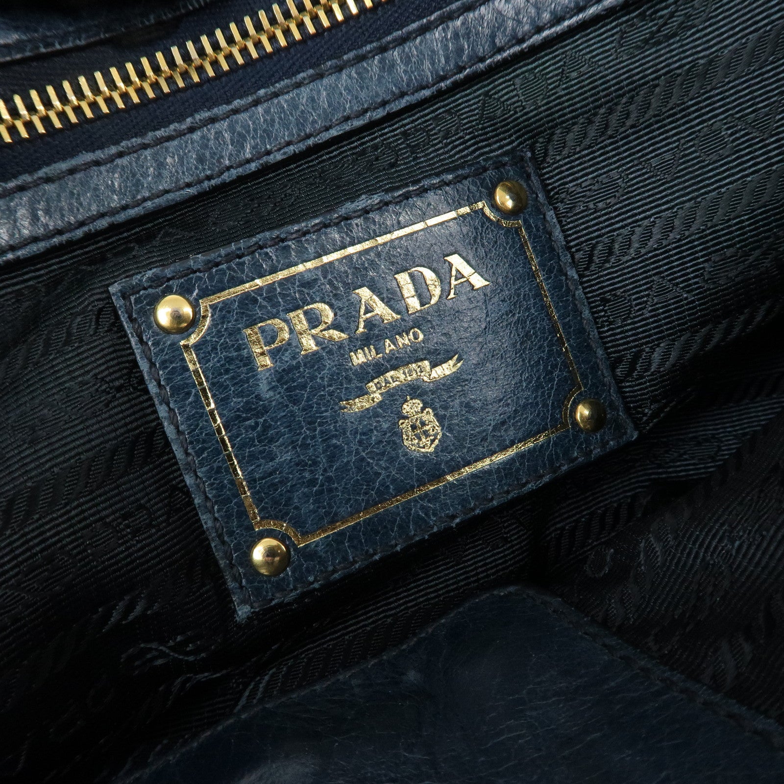 PRADA Logo Leather 2Way Bag Shoulder Bag Hand Bag Blue BL0678
