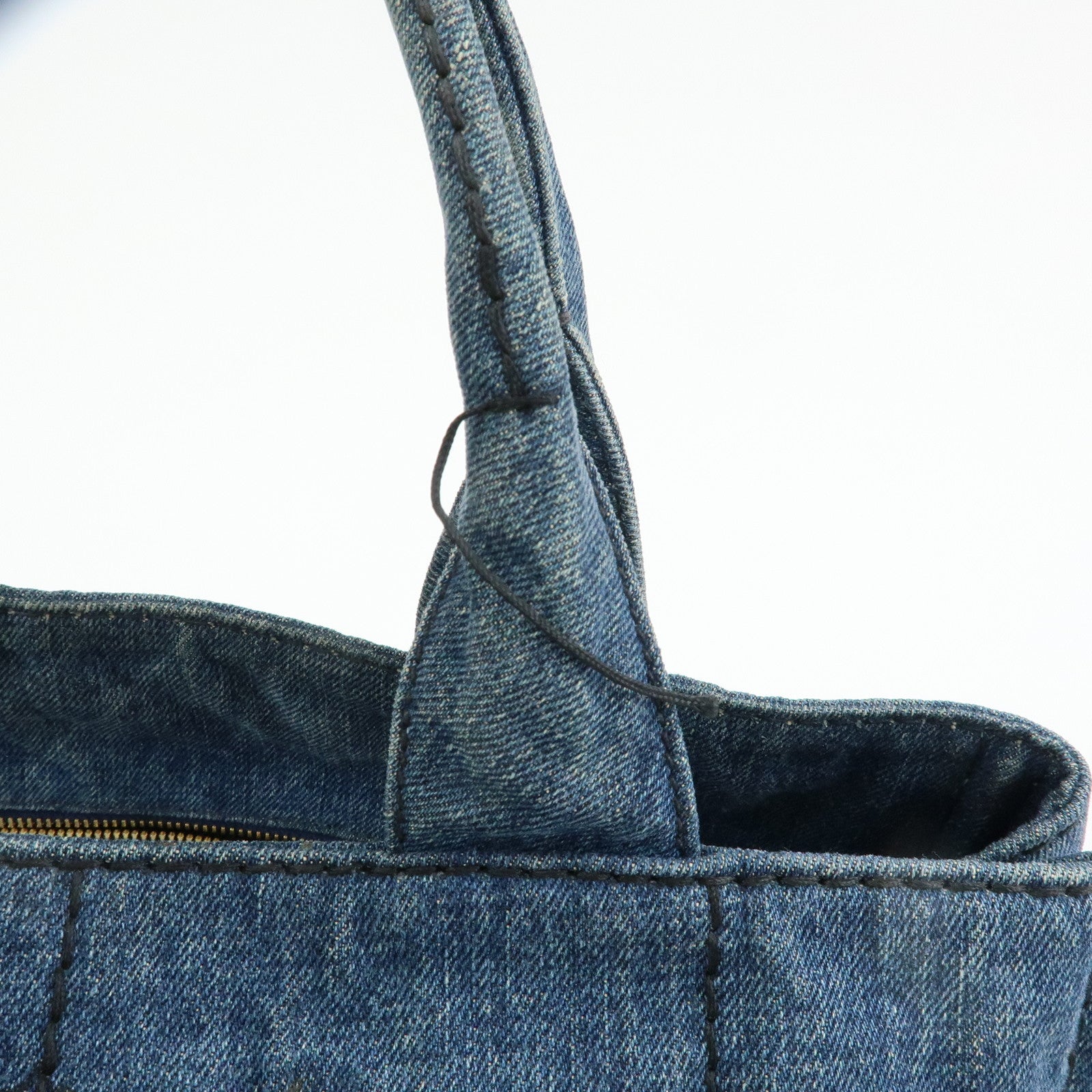 PRADA Logo Canapa Canvas Denim Tote Bag Hand Bag B1877B