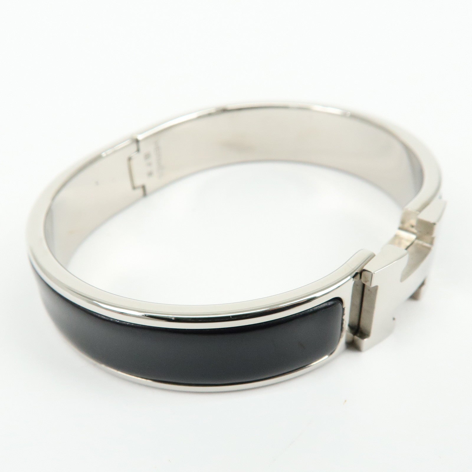HERMES Clic Clac PM H Logo Metal Bracelet Bangle ▢C Stamped Black