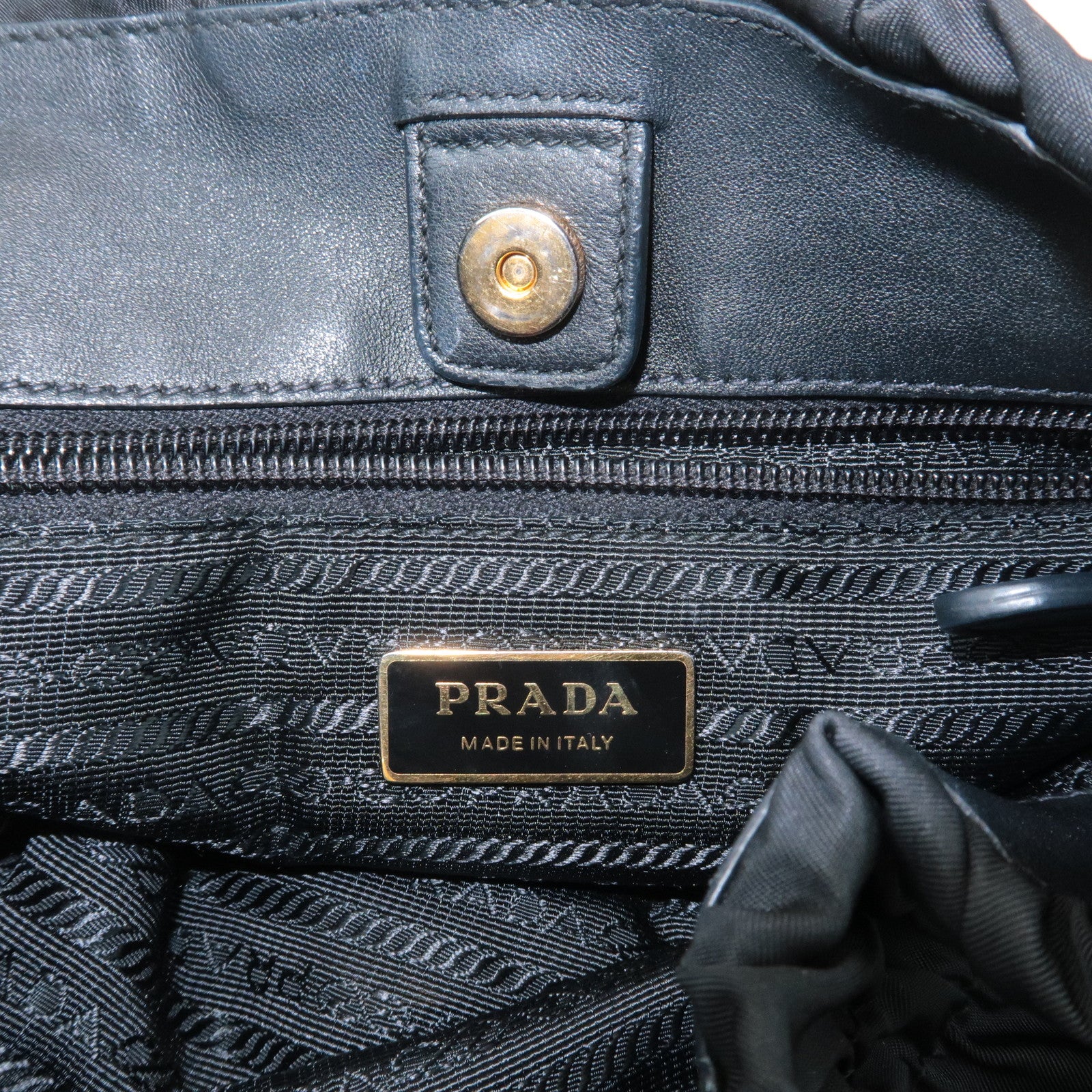 PRADA Ribbon Leather Nylon Shoulder Bag Hand Bag Black