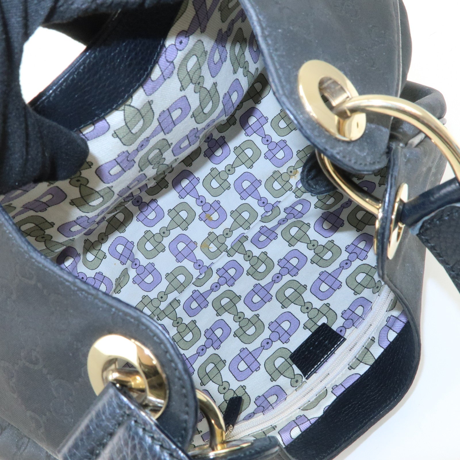 GUCCI GG Nylon Leather Shoulder Bag Hand Bag Black 257268