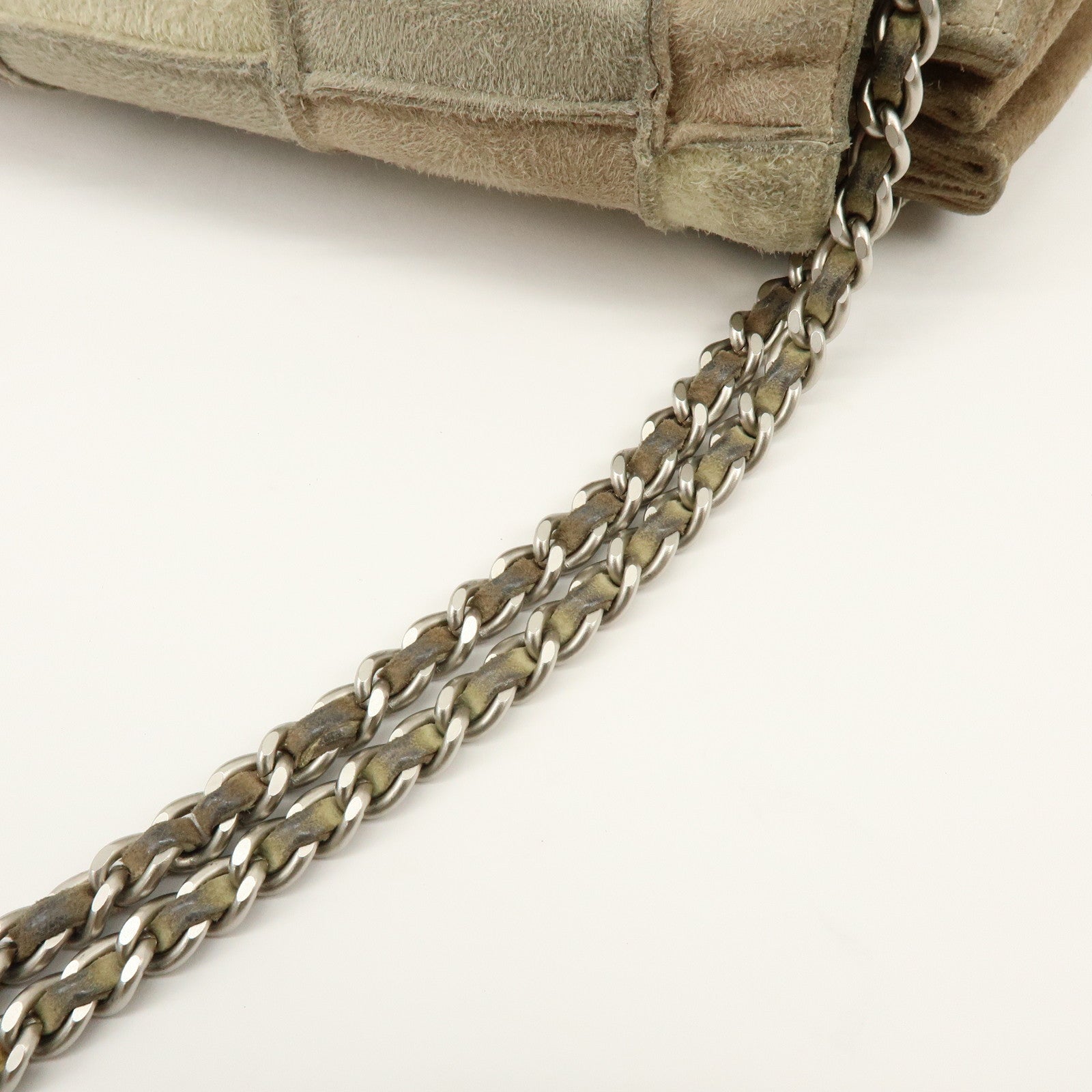 CHANEL Chocolate Bar Chanel 2.55 Suede Chain Shoulder Bag Beige