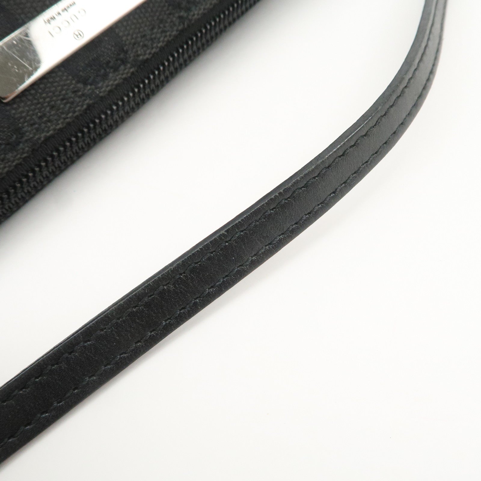 GUCCI Boat Bag GG Canvas Leather Hand Bag Pouch Black 07198