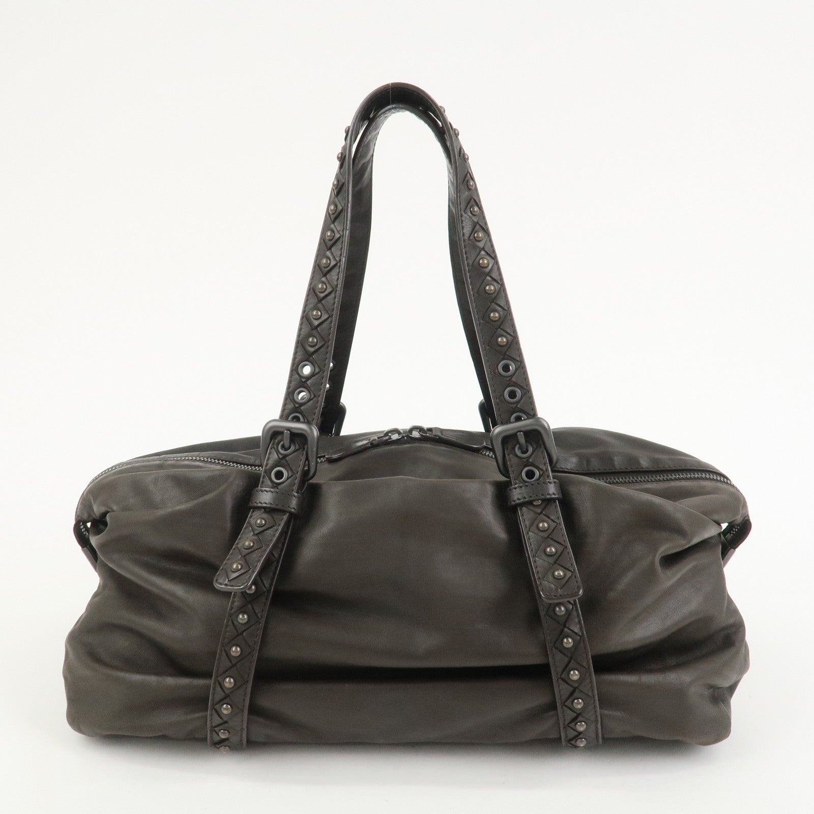 BOTTEGA VENETA Intrecciato Lamb Skin Hand Bag Dark Brown114087