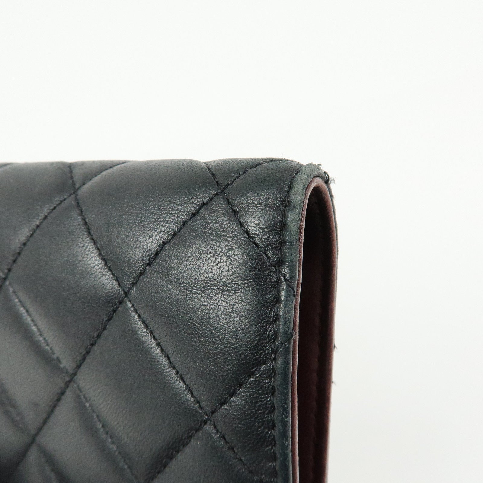 CHANEL Matelasse COCO Mark Lamb Skin Flap Bi-fold Long Wallet Black