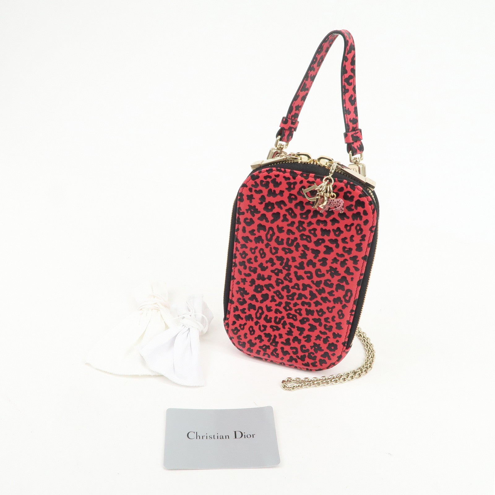 Christian Dior Lady Dior Leopard Print Phone Holder Phone Case Red
