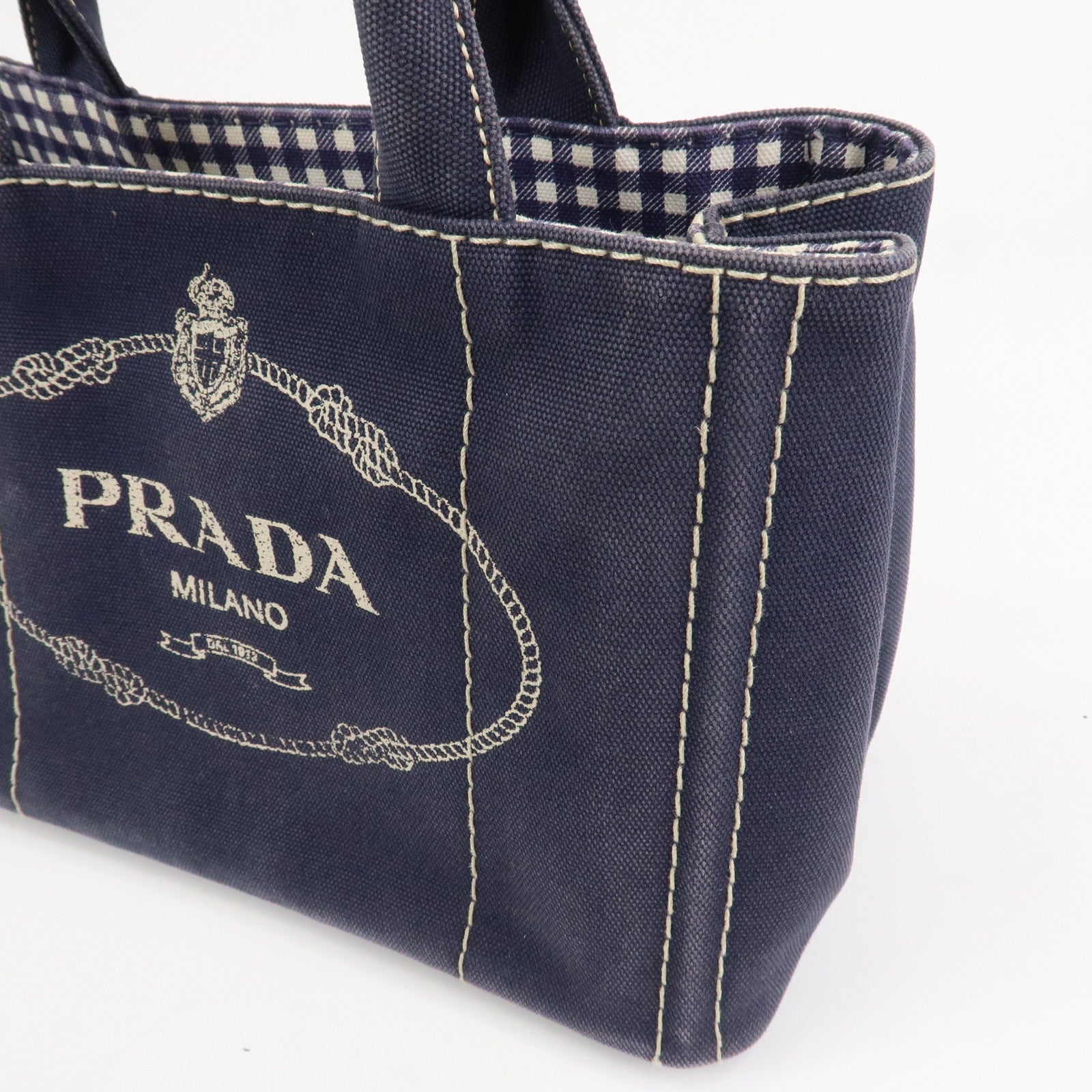 PRADA Canapa Mini Denim 2Way Hand Bag Tote Bag Navy 1BG439