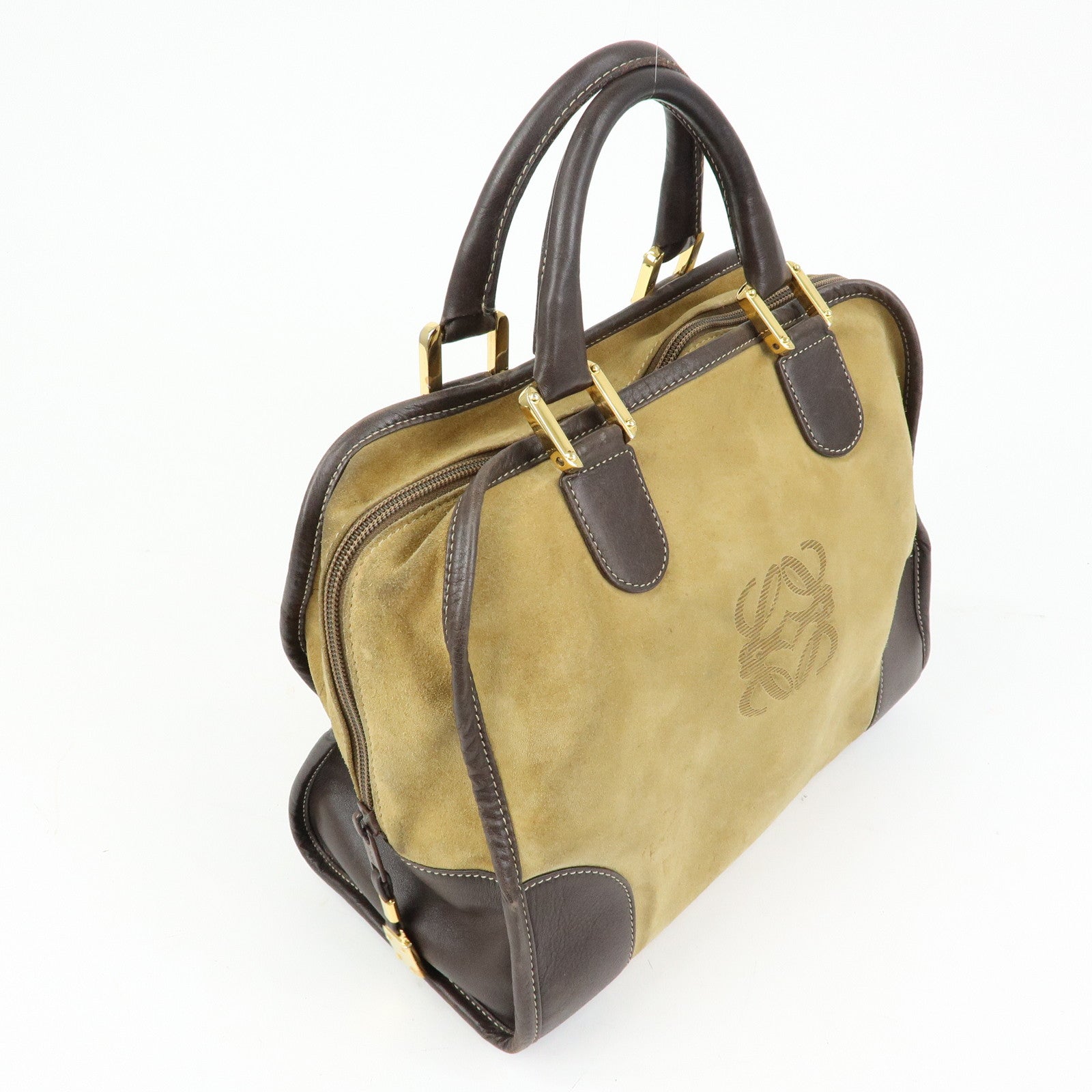 LOEWE Anagram Suede Leather Amazona 32 Hand Bag Boston Bag Brown