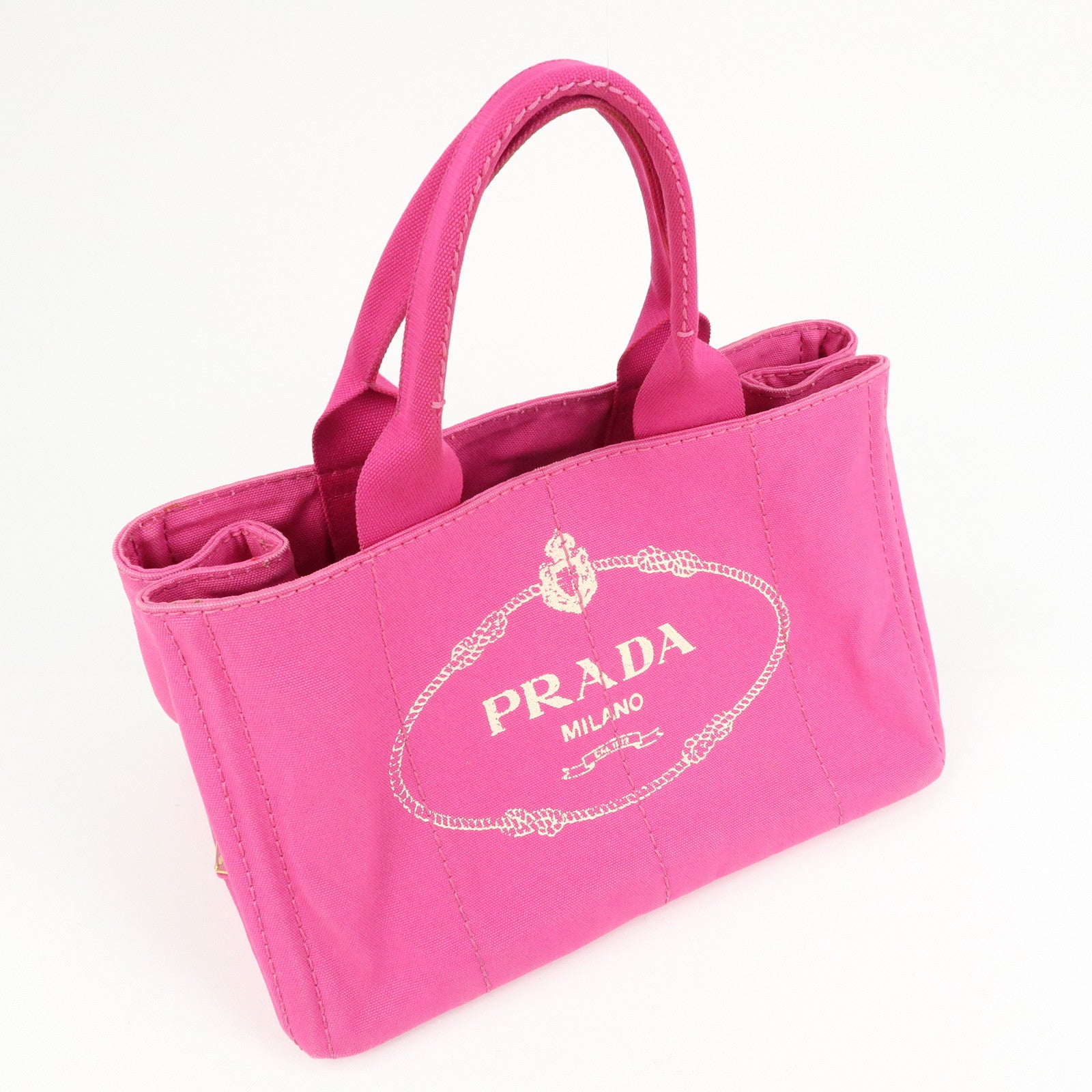 PRADA Triangle Logo Canapa Canvas Hand Bag Tote Bag Pink BN1872
