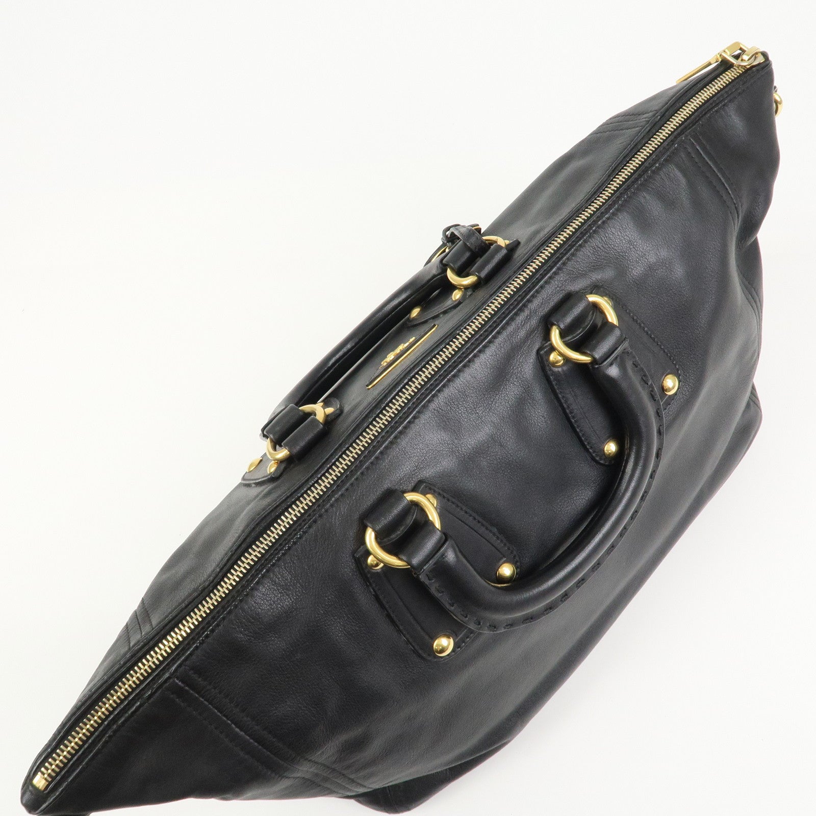 PRADA Triangle Logo Leather 2 Way Bag Hand Bag Shoulder Bag BL0685