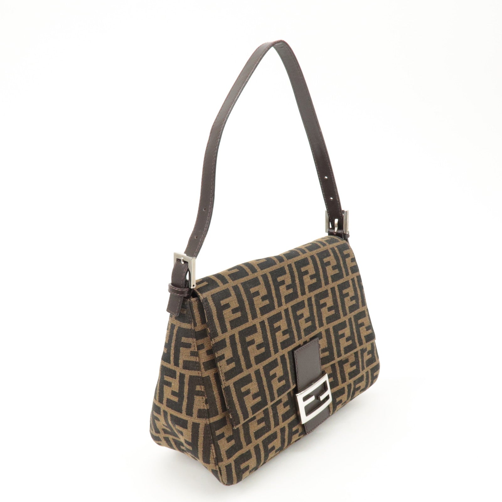 FENDI Mamma Baguette Zucca Canvas Shoulder Bag Black Brown 26325 Used
