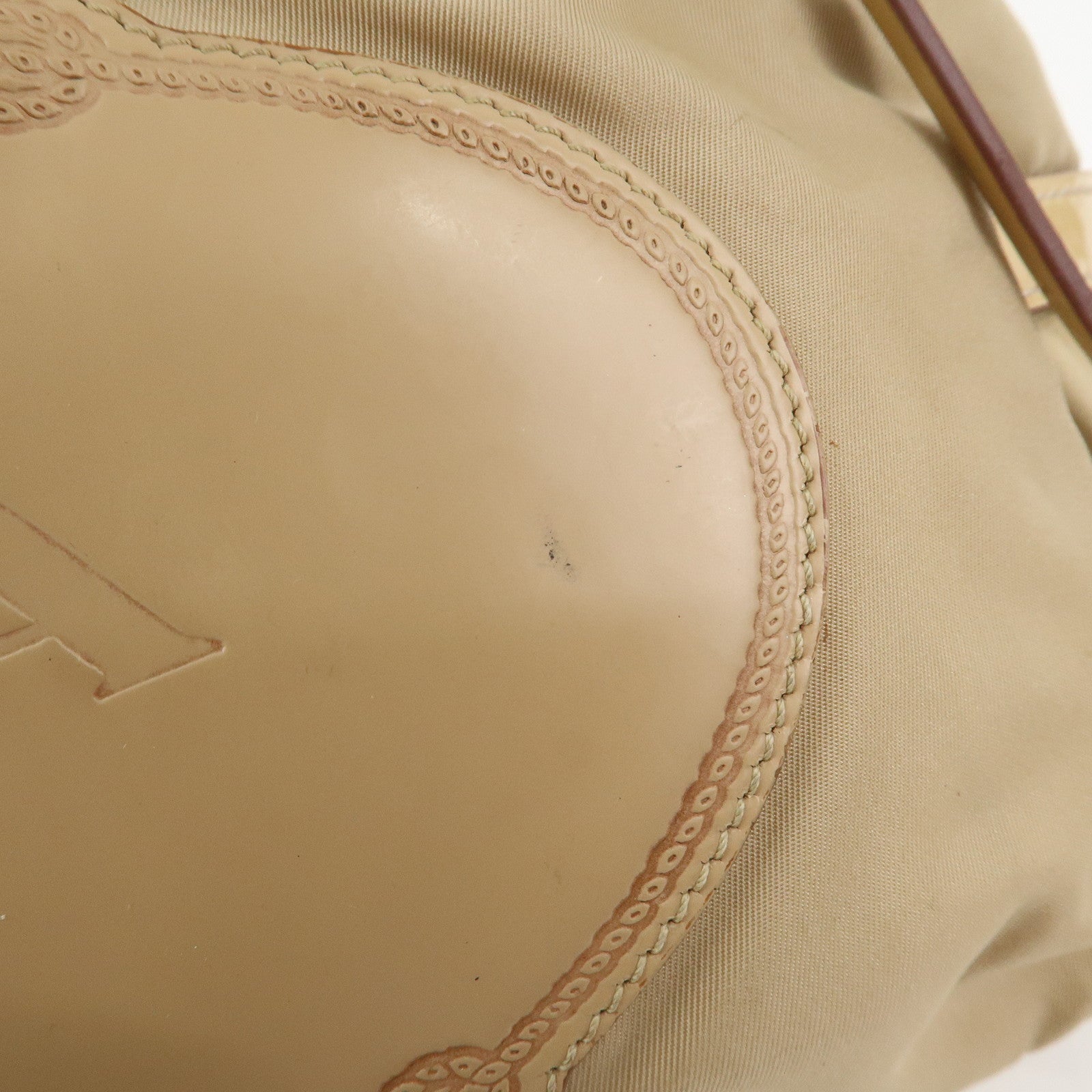 PRADA Logo Nylon Patent Leather Mini Boston Bag Beige BR3150