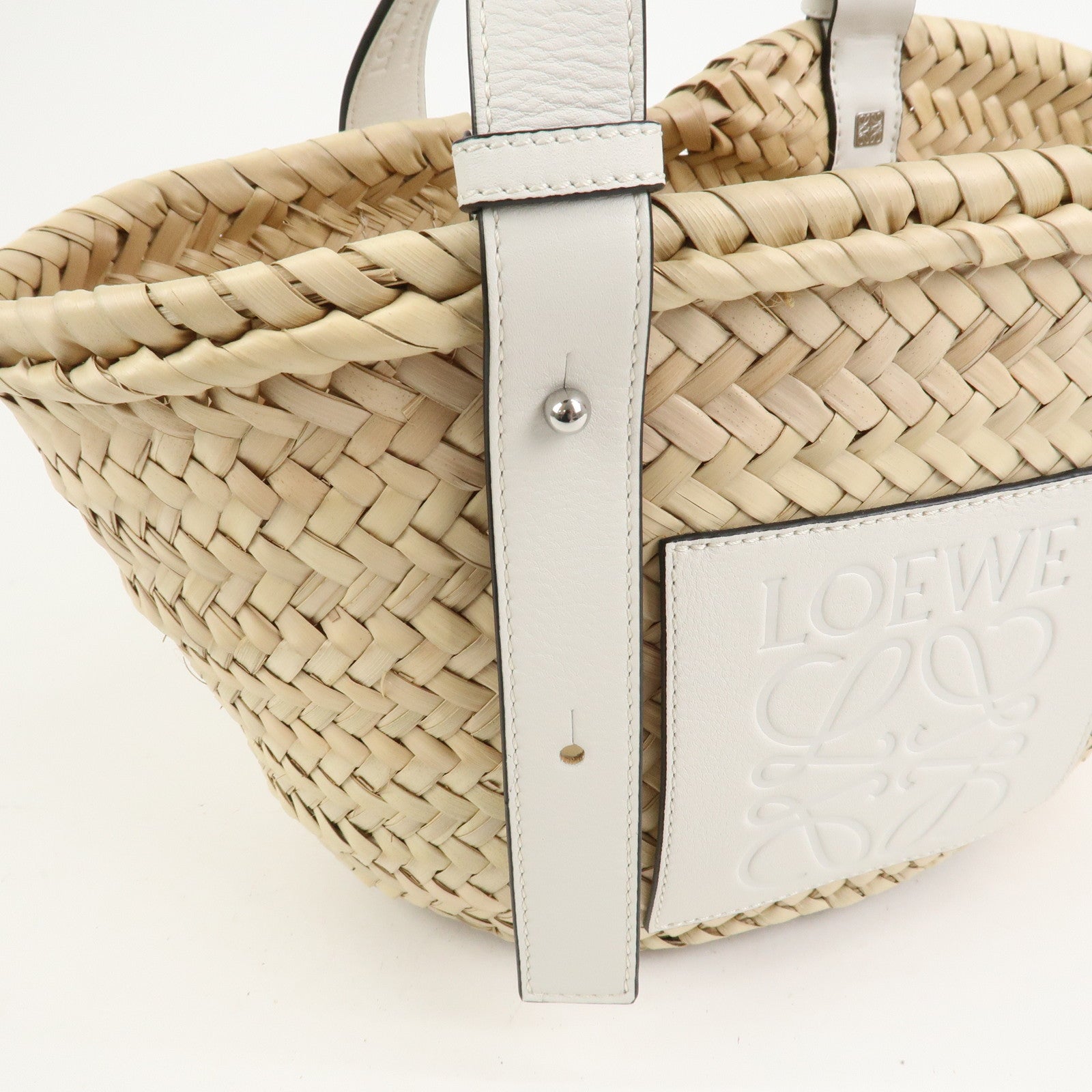 LOEWE Anagram Raffia Leather Small Basket Bag Hand Bag Natural