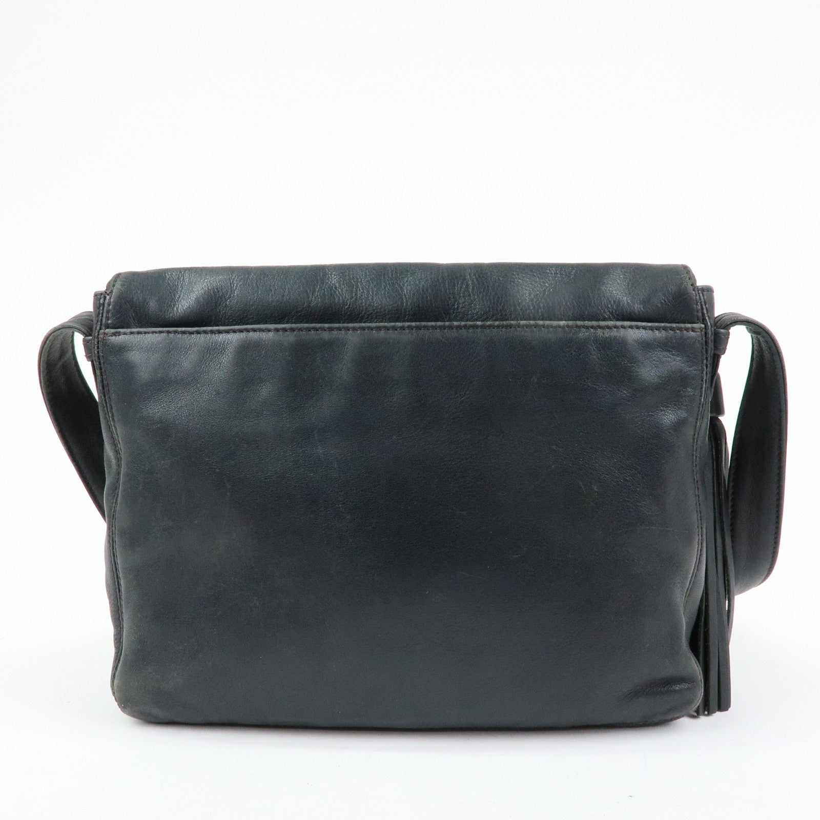 CHANEL Fringe COCO Mark Calf Leather Shoulder Crossbody Bag Black