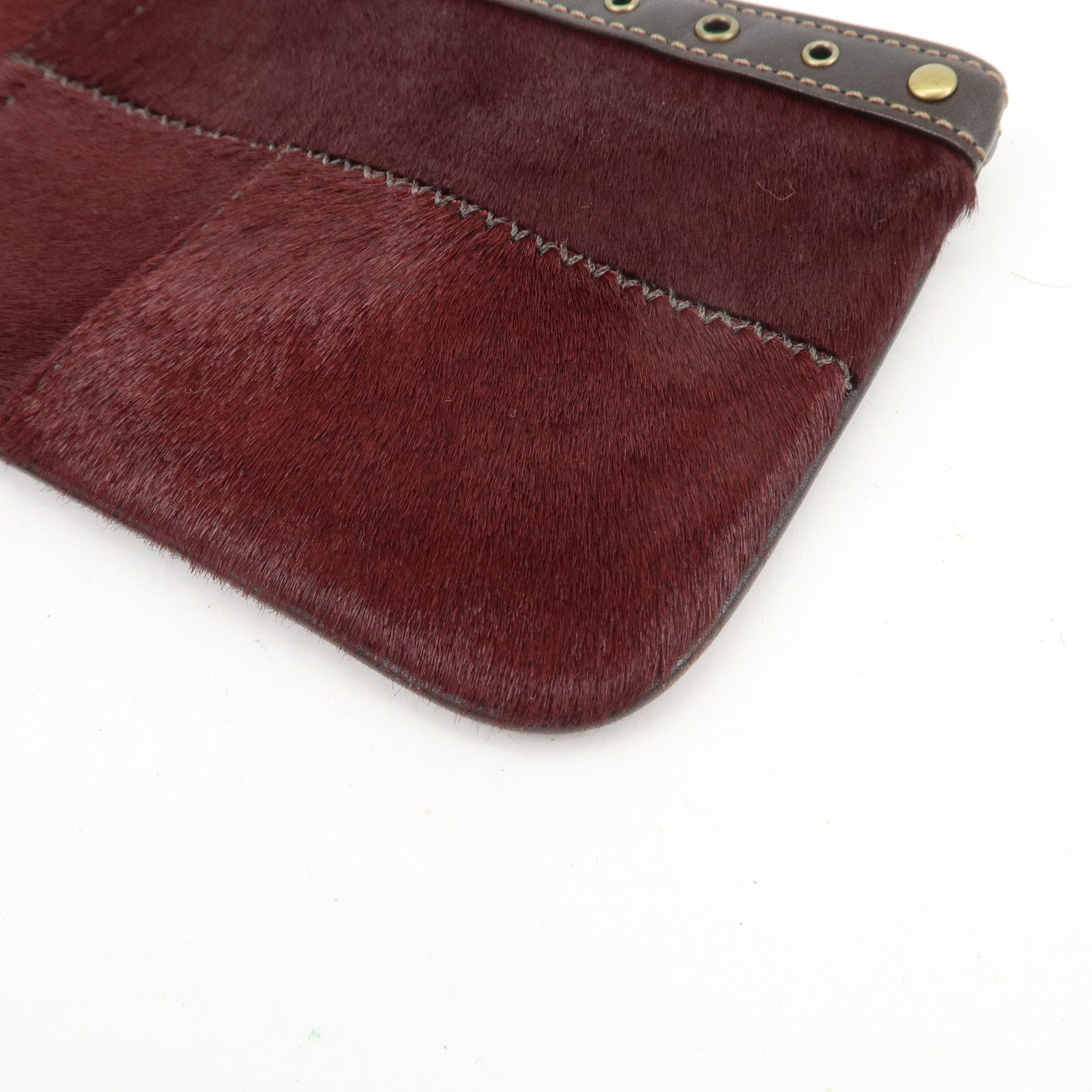 COACH Unborn Calf Leather Pouch Cosmetic Pouch Bordeaux Brown