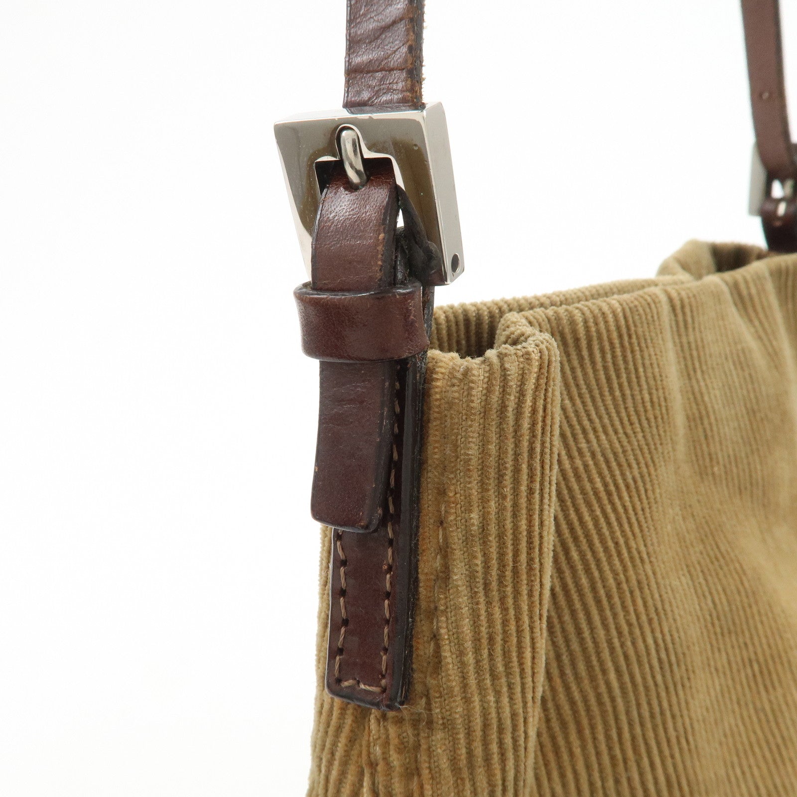 FENDI Corduroy Leather Shoulder Bag Hand Bag Brown 26778