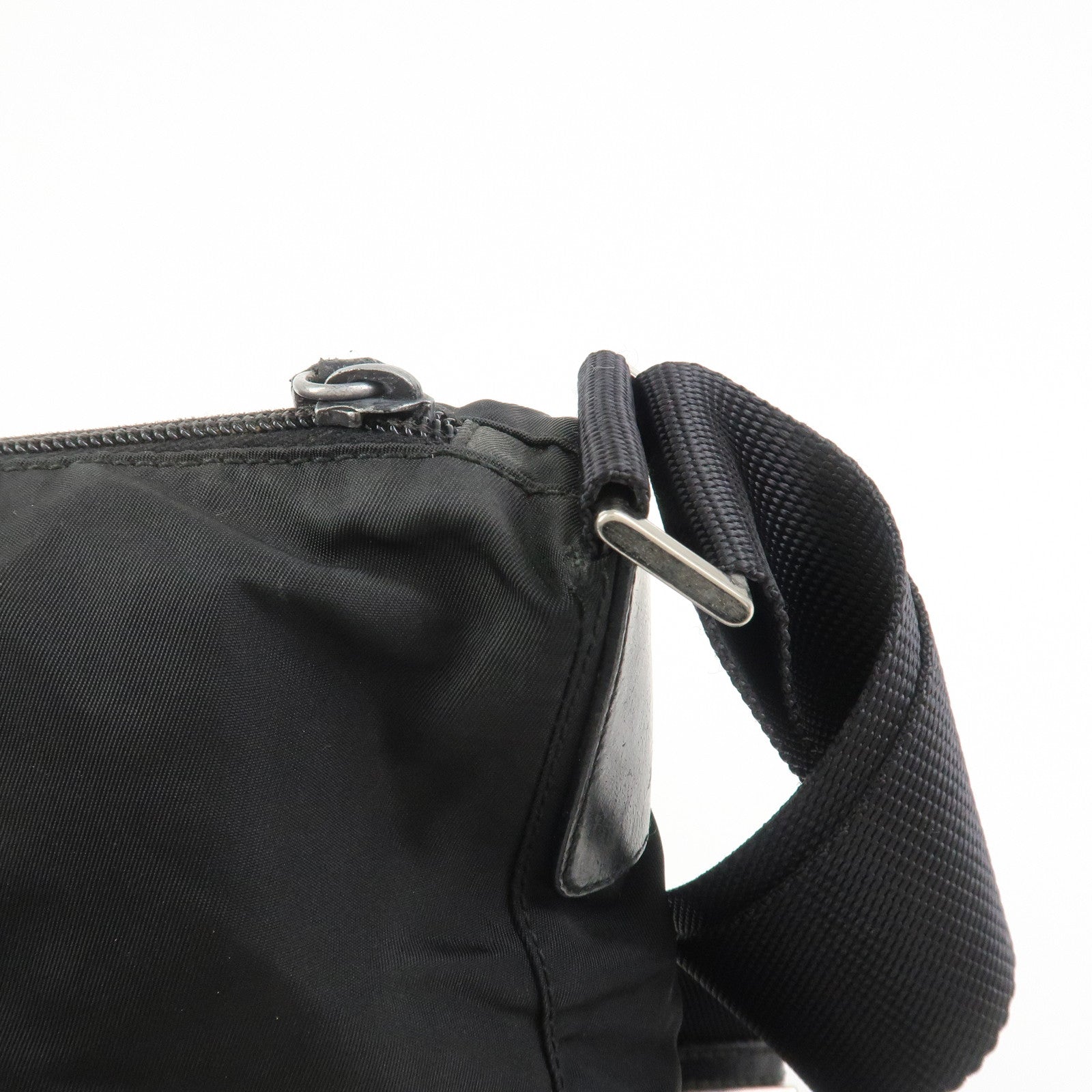 PRADA Triangle Logo Nylon Saffiano Leather Shoulder Bag Black V161