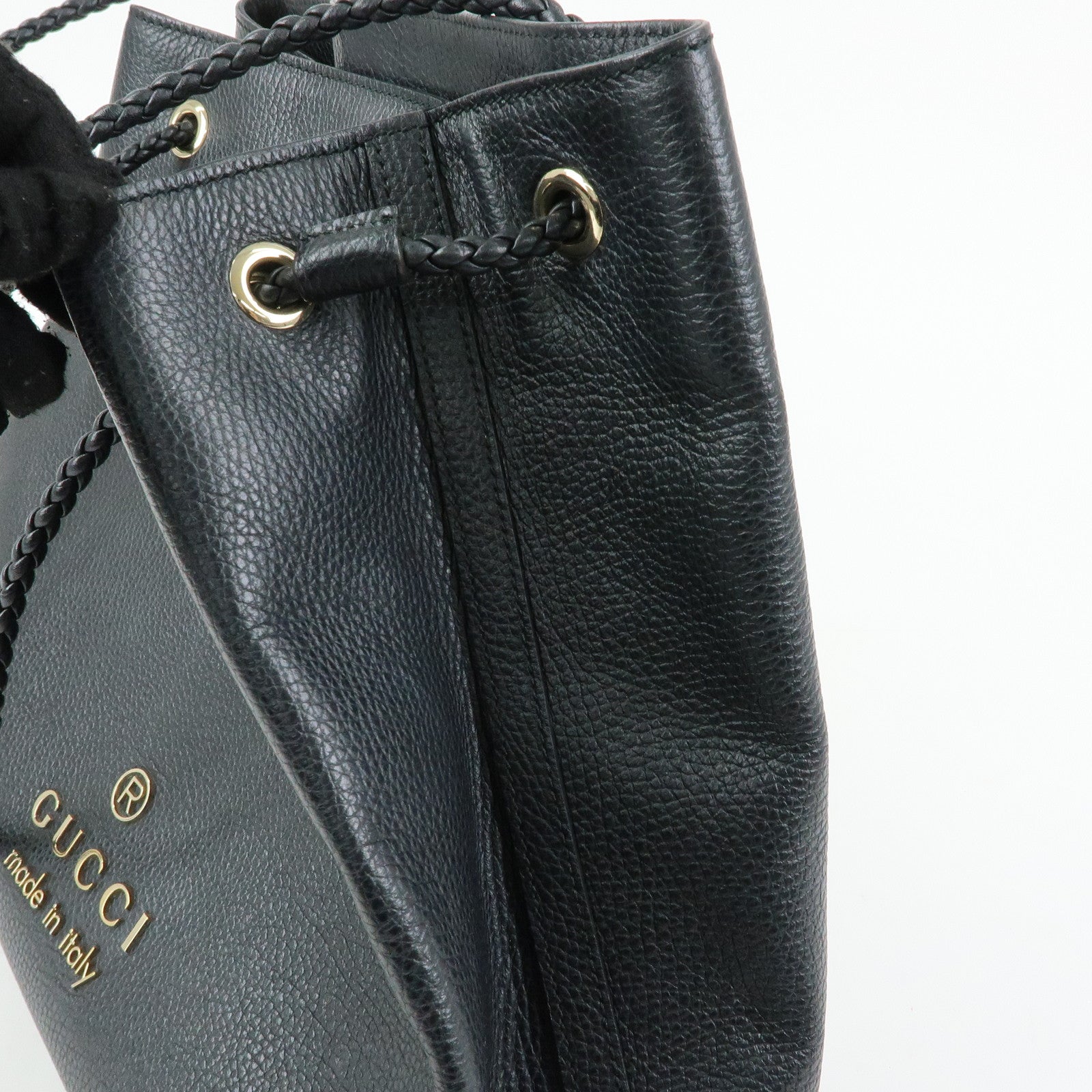 GUCCI Logo Leather Tote Bag Shoulder Bag Black 380118