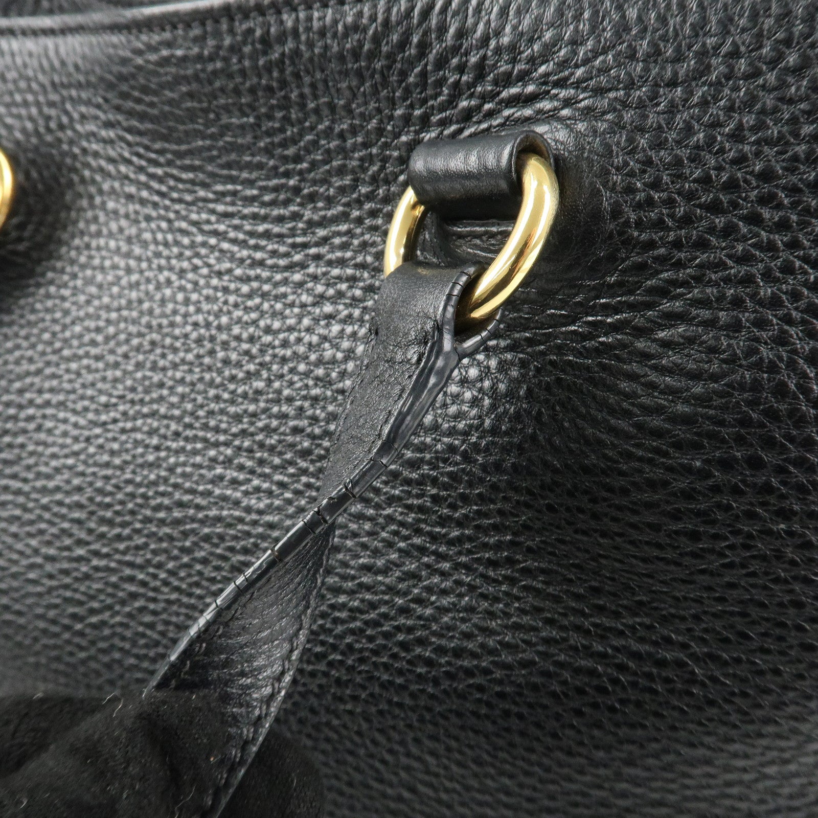 PRADA Logo Leather Tote Bag Shoulder Bag Black 1BG100 Used