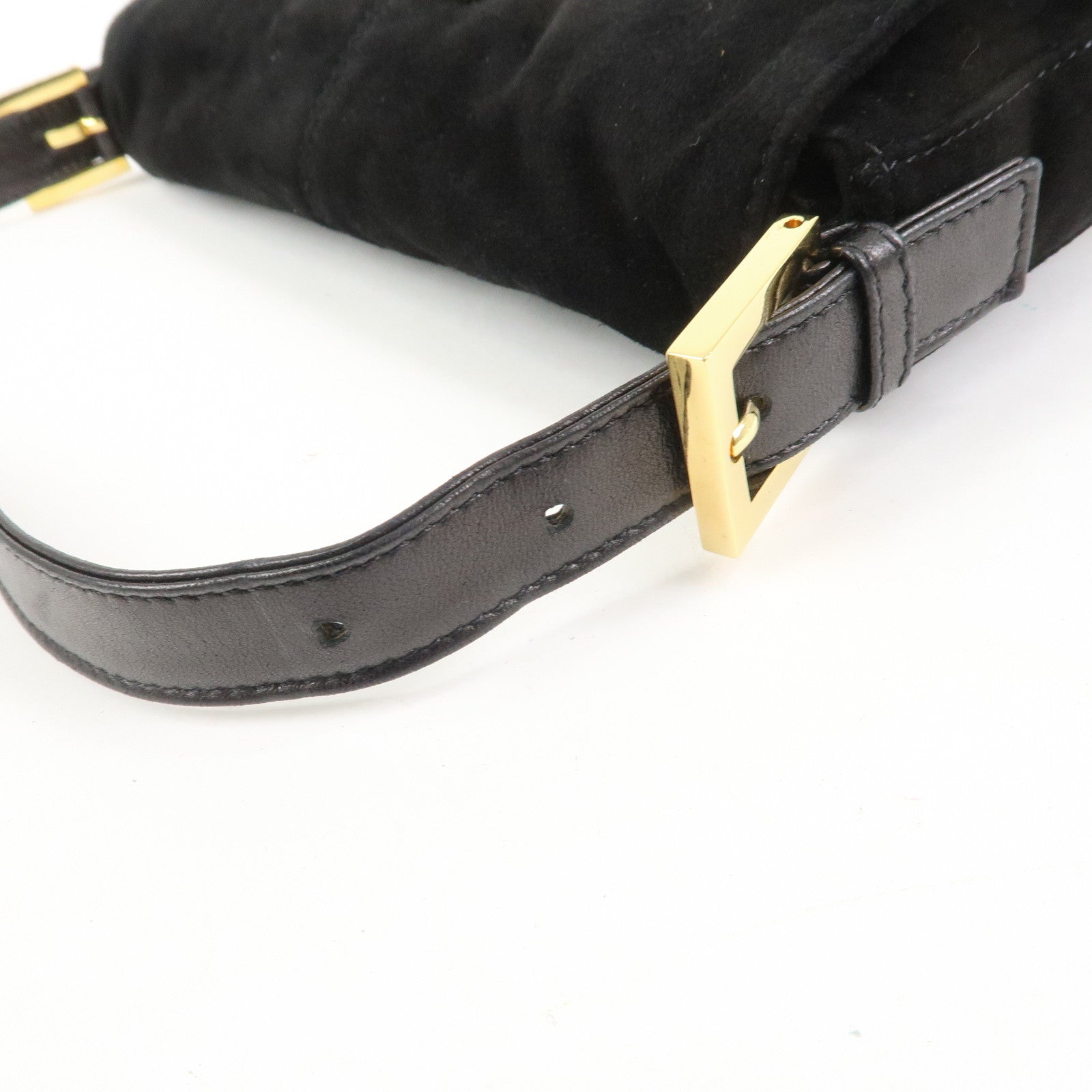 FENDI Mamma Baguette Suede Leather Shoulder Bag Black 26424