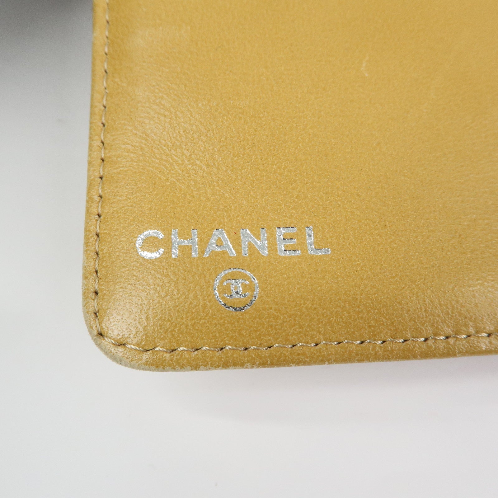 CHANEL Chocolate Bar Lamb Skin Long Wallet Yellow Beige A82281