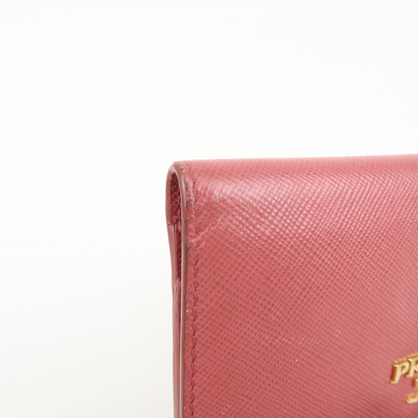 PRADA Logo Saffiano Leather Card Case Card Holder Pink 1M1362