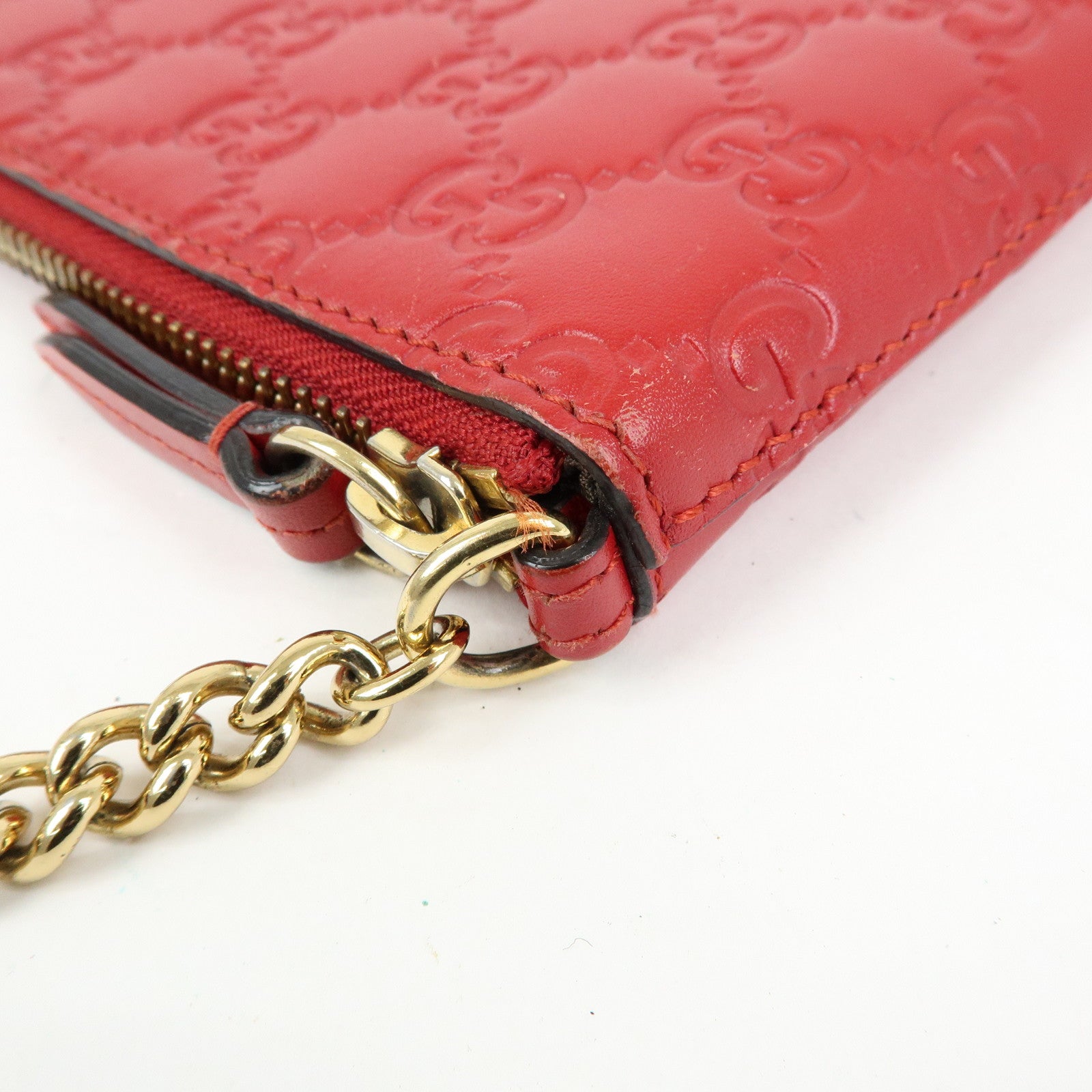 GUCCI Guccissima Leather Chain Shoulder Bag Wallet Red 428449