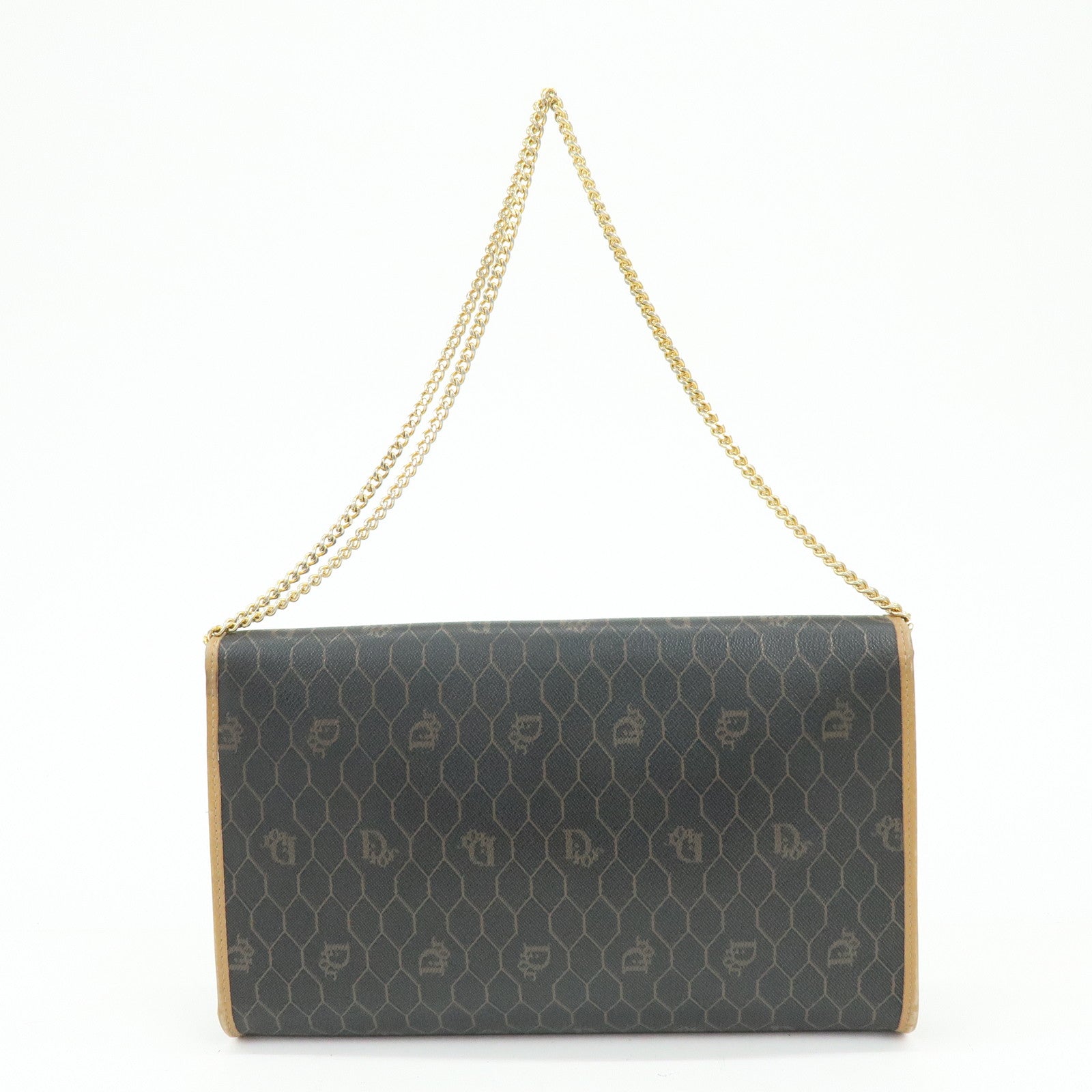 Christian Dior Honeycomb PVC Leather Chain Shoulder Bag Brown